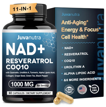 NAD Supplement 11-in-1 Extra Strength – Liposomal NAD with Resveratrol, CoQ10, Urolithin A, ALA & Turmeric – Supports Anti-Aging, Cellular Repair, Energy & Focus – for Women & Men – 60 Capsules JuvaNutraAu supplements