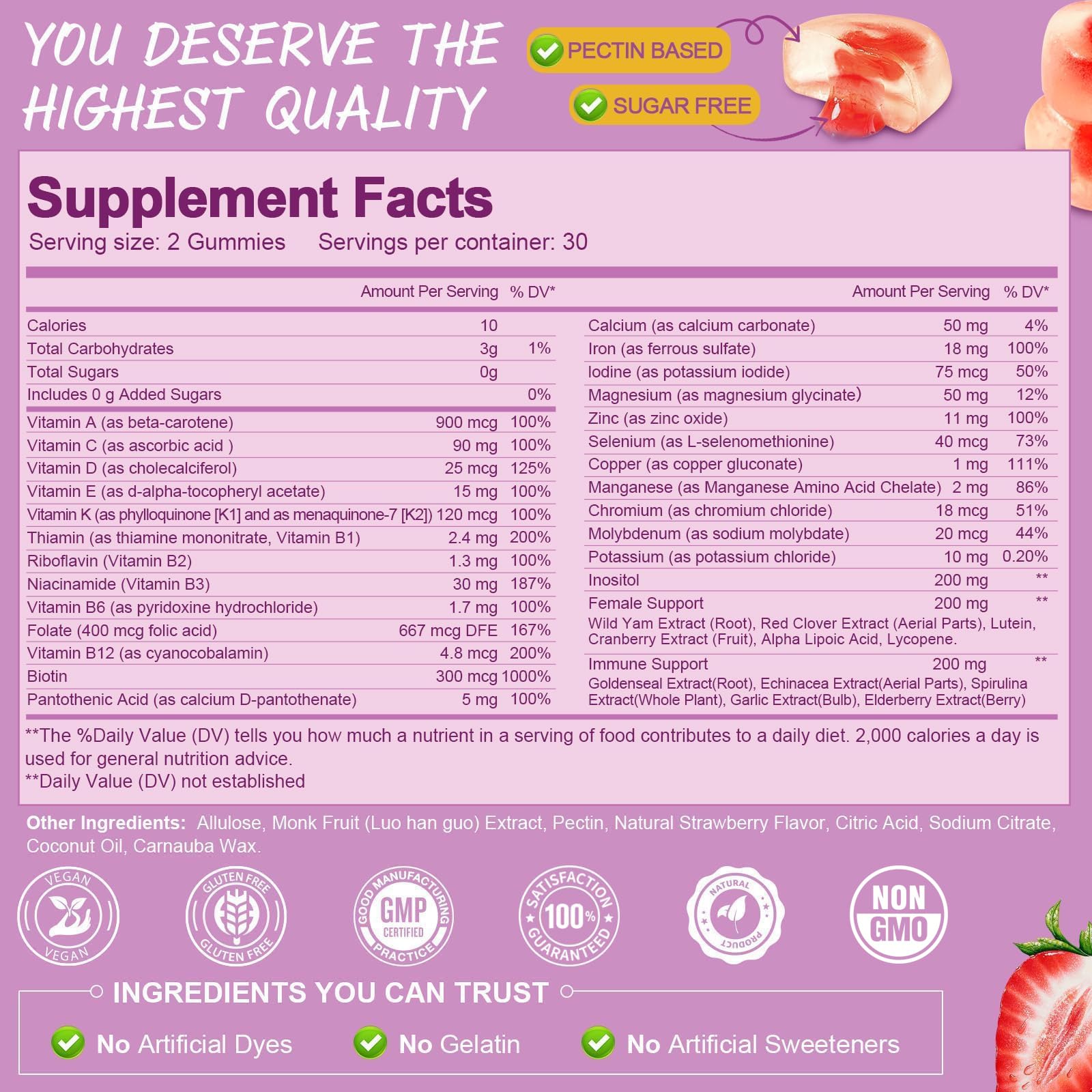 Totaria Sugar Free Multivitamin Gummies for Women 14+ w/Iron, Inositol, Folate, Biotin, Womens Daily Multivitamin Gummy w/Vitamin A, C, B, D3, K2 TotariaUS supplements