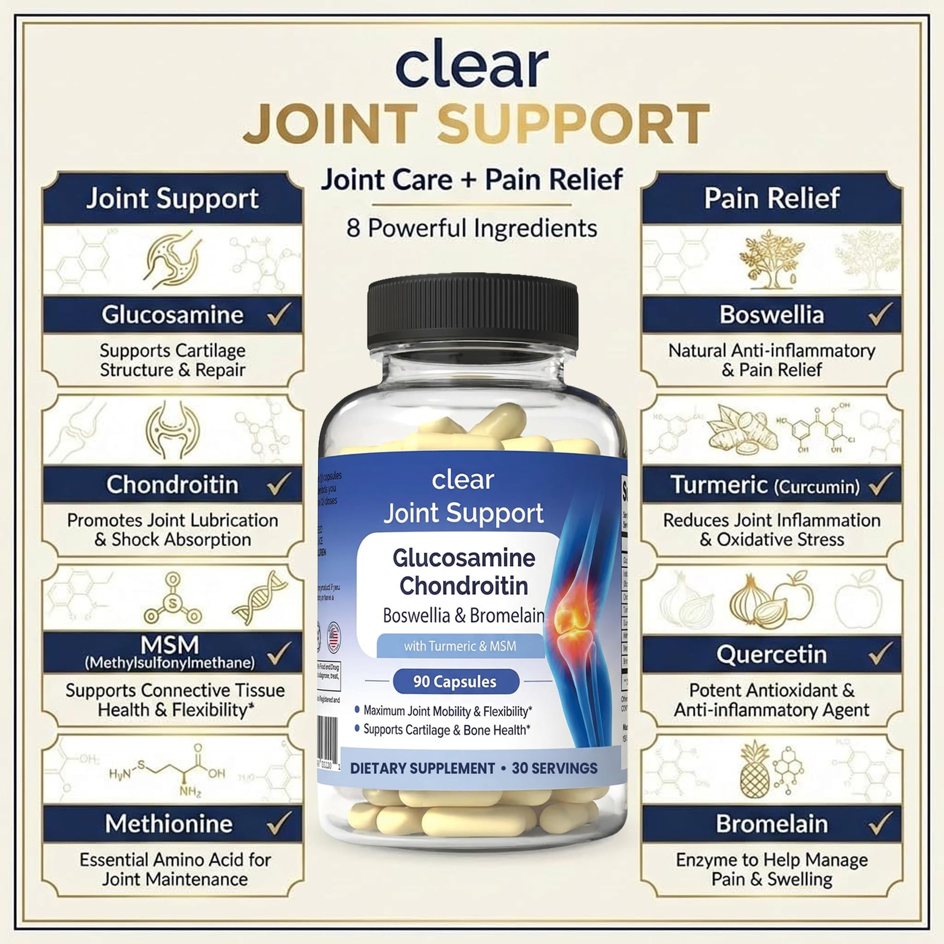 Glucosamine Chondroitin MSM with Turmeric & Boswellia 540 Capsules | 8-in-1 Joint Support Supplement for Flexibility & Mobility | Joint Supplement for Men & Women – Supports Back, Knees, Hips & Joints Clear ProbioticsAu supplements