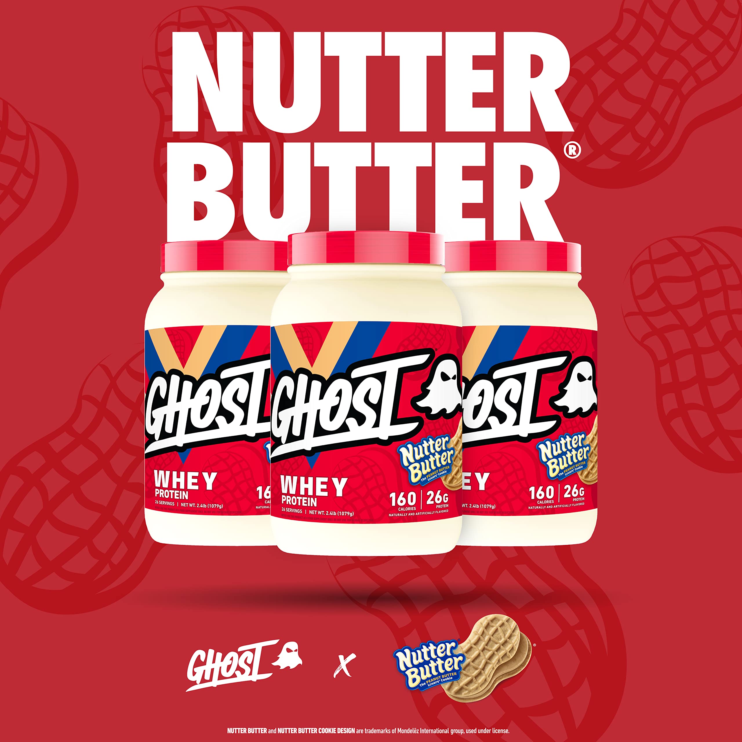 GHOST Whey Protein Powder, Nutter Butter - 2LB Tub, 26G of Protein - Peanut Butter GHOSTUS supplements