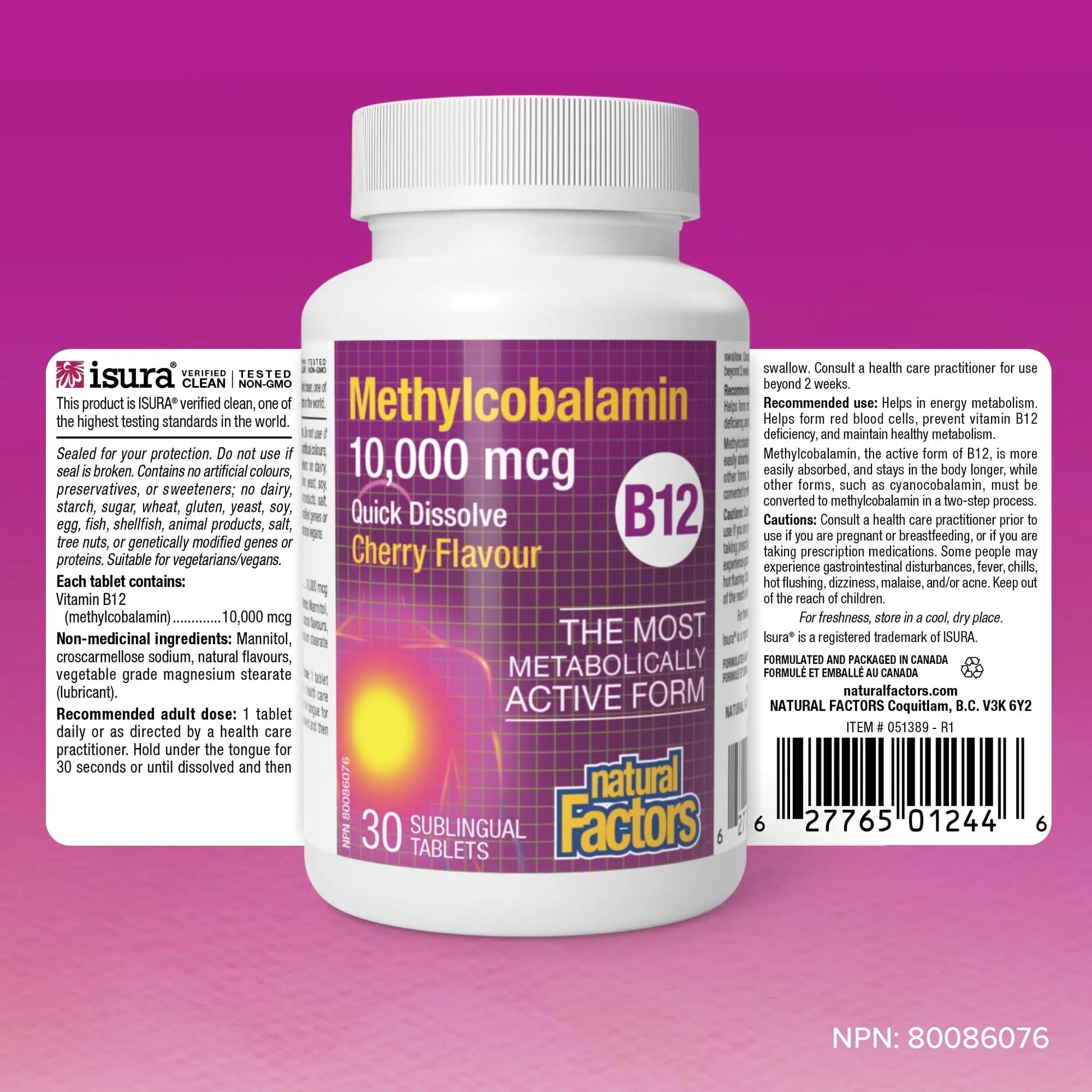 Natural Factors B12 Methylcobalamin, 10,000 mcg, Cherry, 30 Chewable Tablets Natural FactorsAu supplements