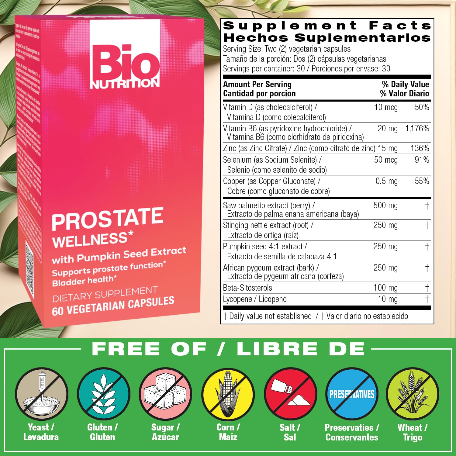 Bio Nutrition Prostate Wellness with Pumpkin Seed Extract 60 Capsules Bio NutritionAu supplements
