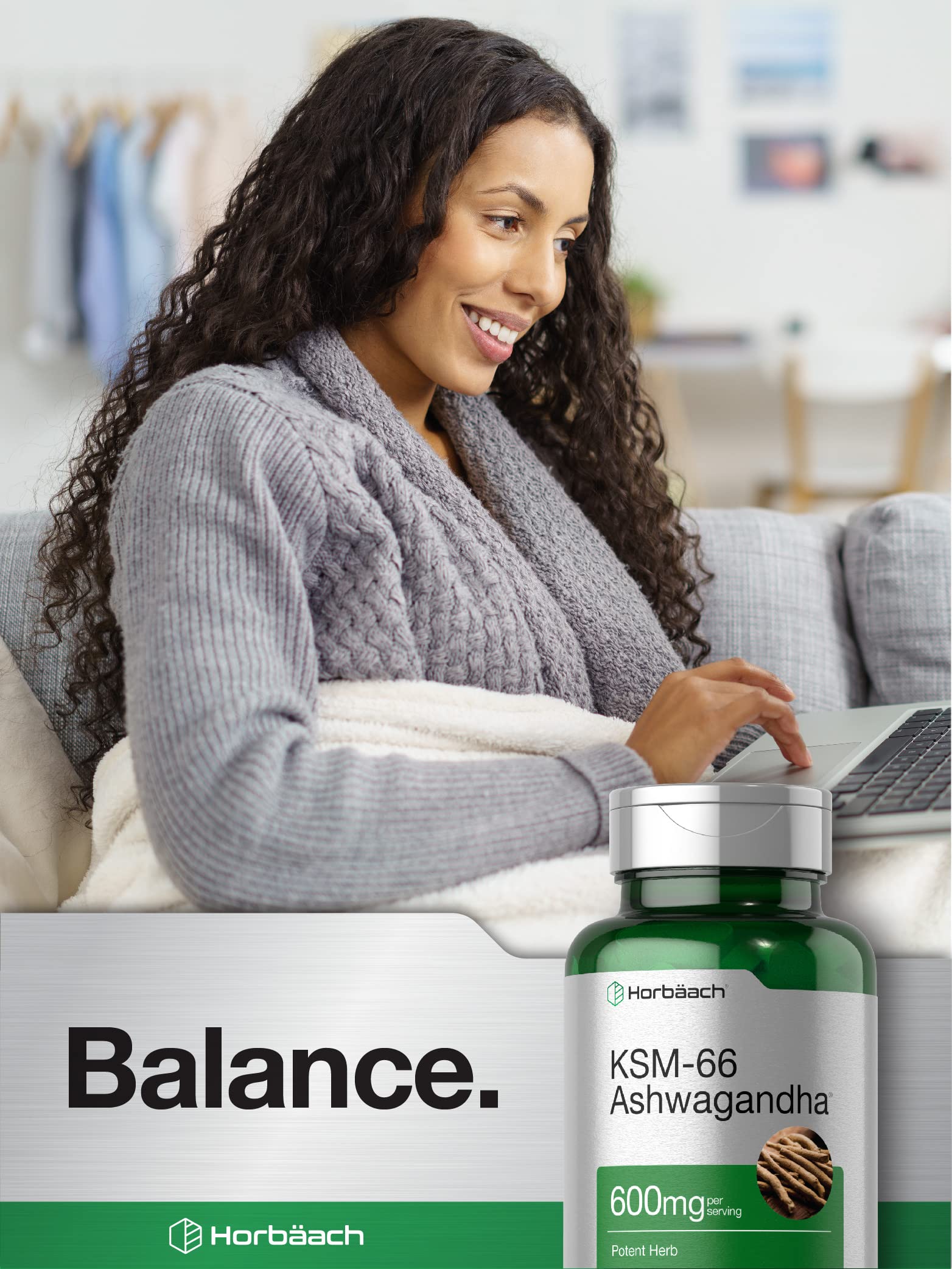 Horbäach KSM-66 Ashwagandha 600mg | with L-Theanine | 60 Coated Caplets | Vegan, Non-GMO, Gluten Free Complex Supplement HorbäachAu supplements