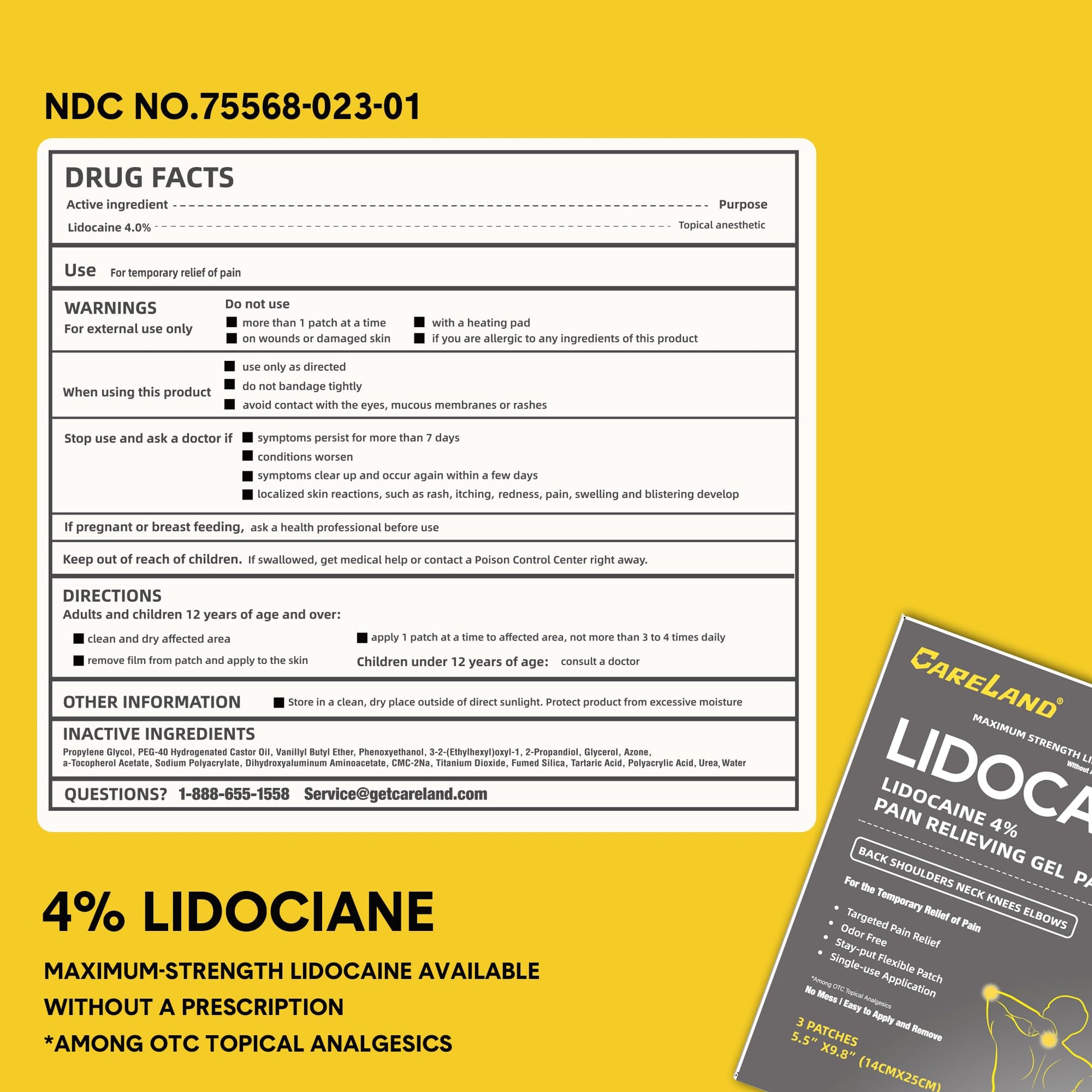 CARELAND 4% Extra Large Lidocaine Patches Maximum Strength Pain Relief Patch XL for Back & Shoulder,Back Pain Relief Products Patches & Flexible Fabric Numbs Away Pain, 6 Ct. CARELANDAu supplements