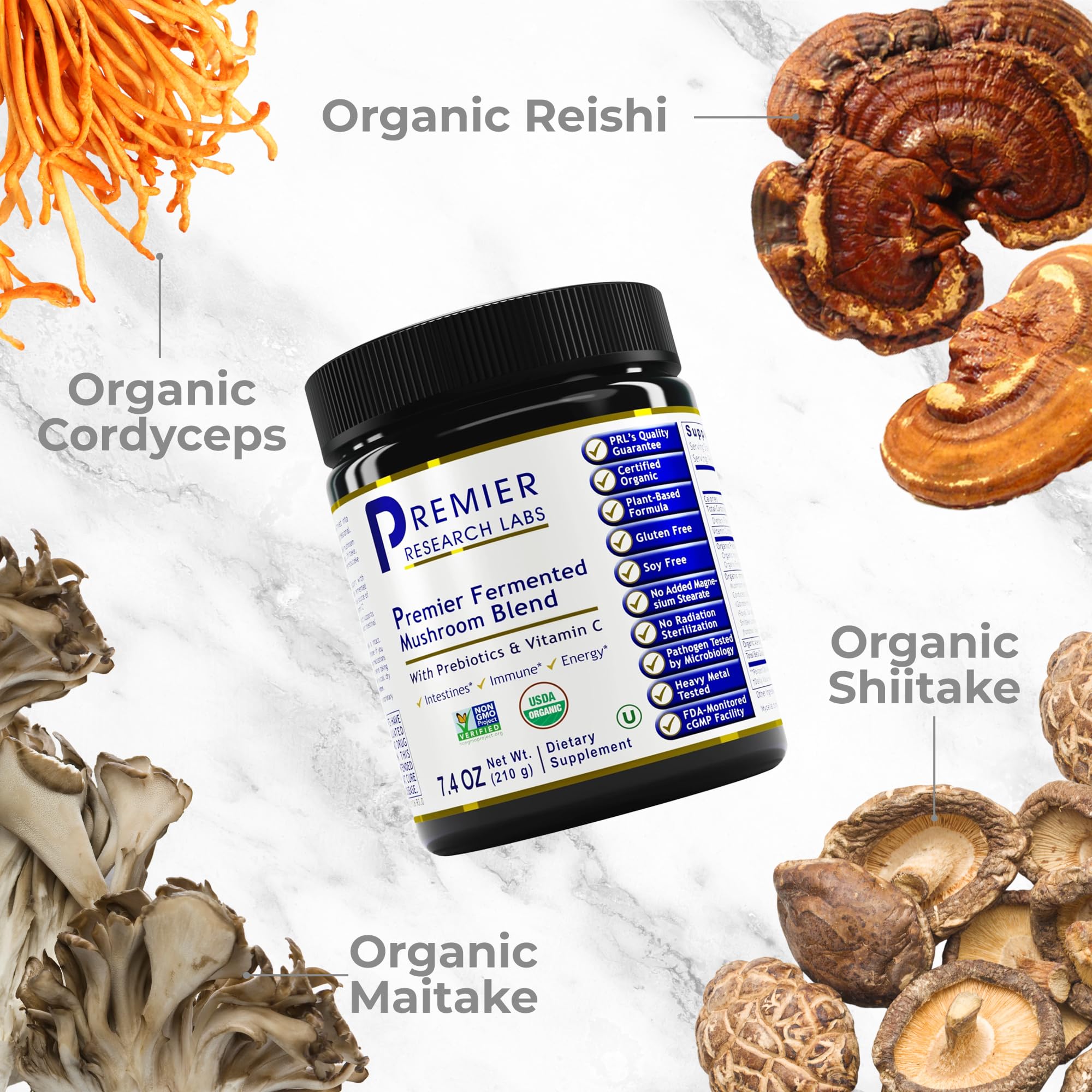 Premier Research Labs Premier Fermented Mushroom Blend - Reishi Mushroom Powder, Mushroom Extract for Drinks, Coffee, Mushroom Complex with Turkey Tail, Cordyceps for Immune & Gut Health - 7.4 oz Premier Research LabsAu supplements