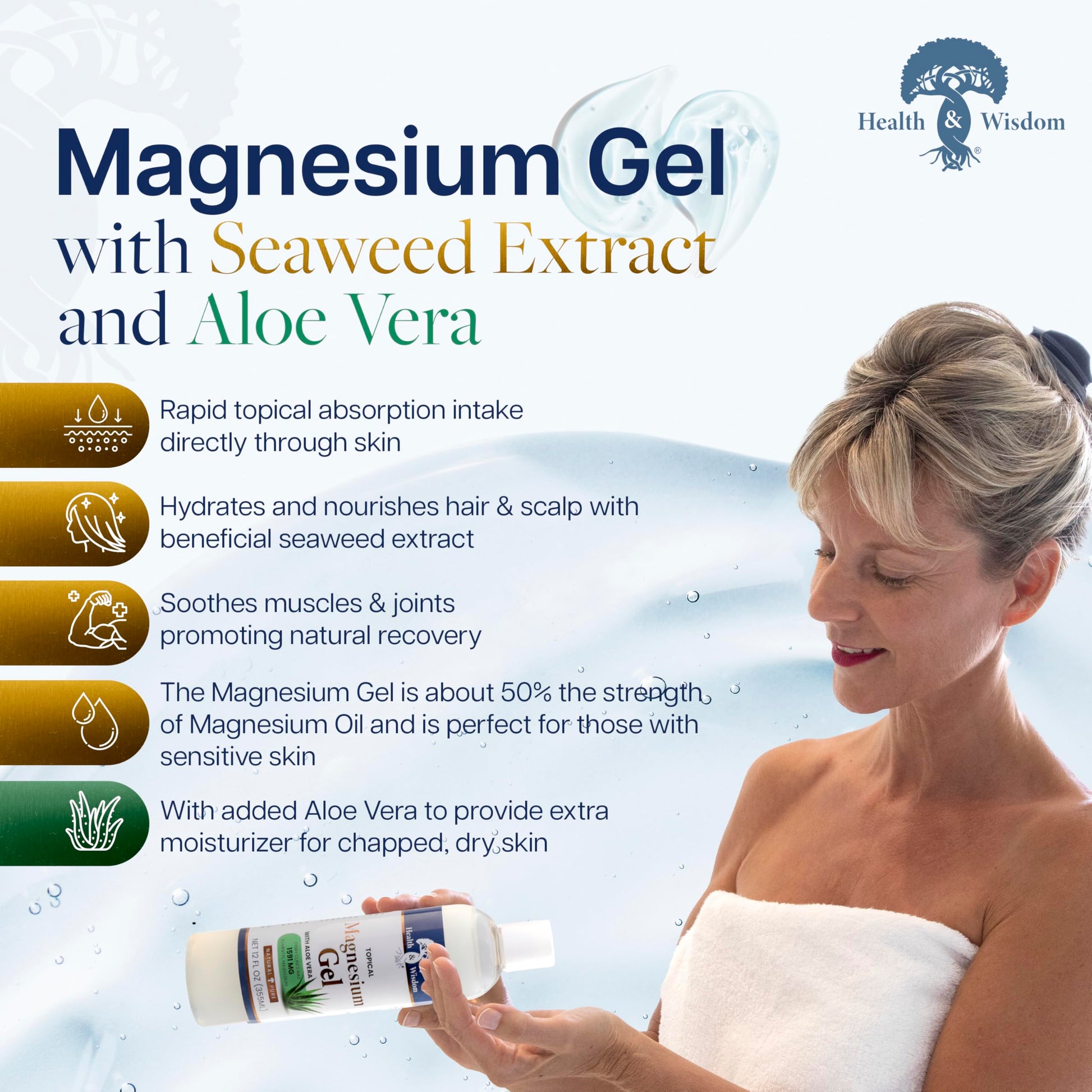 Health and Wisdom Pure Magnesium Gel with Seaweed Extract and Aloe Vera - Topical Muscle & Joint Relief- Natural and Pure Skin & Scalp Moisturizing - Enhanced Absorption - 12 Fl oz Health and WisdomAu supplements