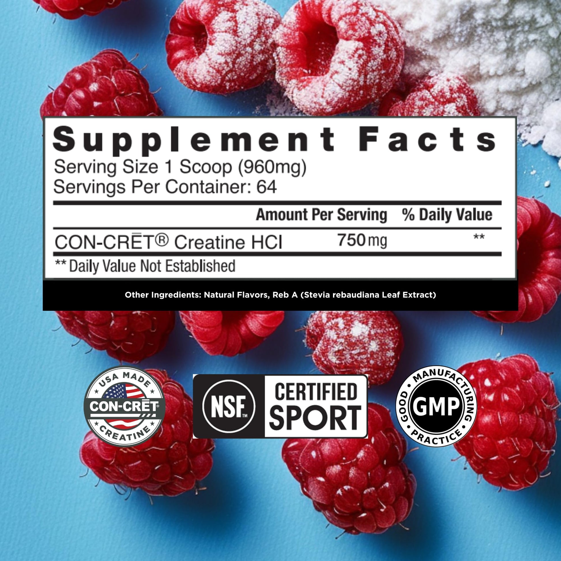 CON-CRET Creatine HCl Powder | Muscle, Cognitive, Cellular Energy Support | No Bloating or Cramps | USA Made & NSF Certified | Raspberry (64 Serving) CON-CRETAu supplements