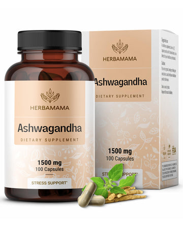 HERBAMAMA Ashwagandha Capsules - 1500mg Pure Ashwagandha Root Focus Supplement - Vegan, Non-GMO Mood & Calm Support Supplement for Adults, 100 Caps HERBAMAMAAu supplements