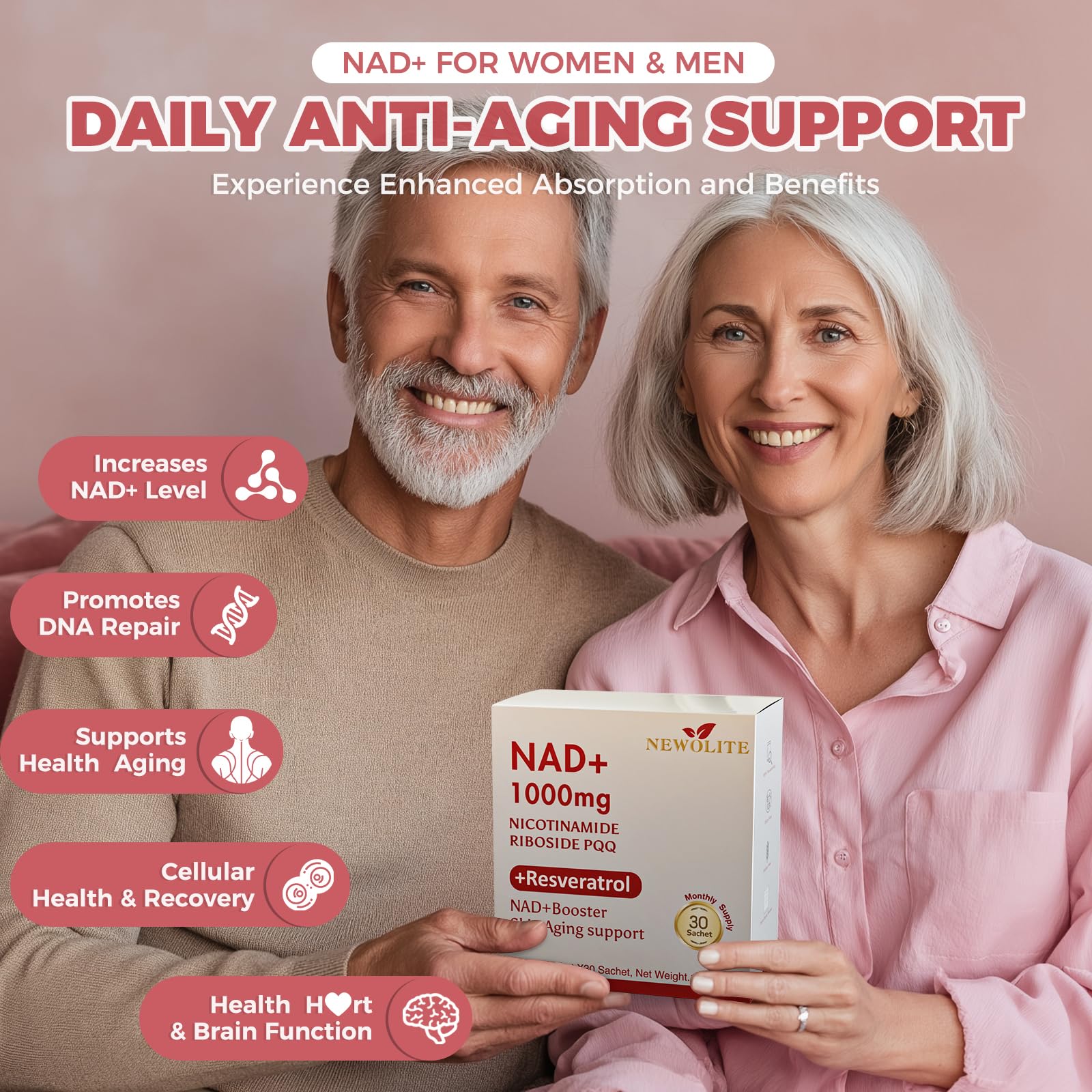 NAD+ Liquid Supplement 1000mg 30 Sachet, Nicotinamide Riboside & Resveratrol with PQQ DNA Repair Advanced NAD Supplement for Men & Women,Boosts Cellular Energy NEWOLITEAu supplements