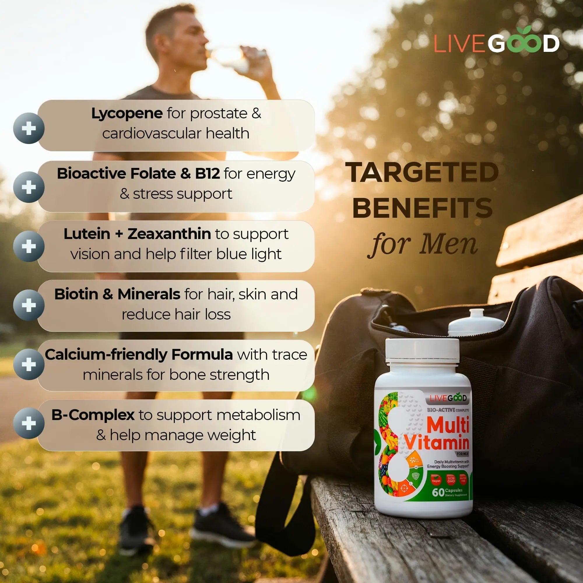 LiveGood Bio-Active Complete Multivitamin for Men, Daily Men’s Multi with 24 Essential Vitamins and Minerals for Energy, Immunity LIVEGOODAu supplements