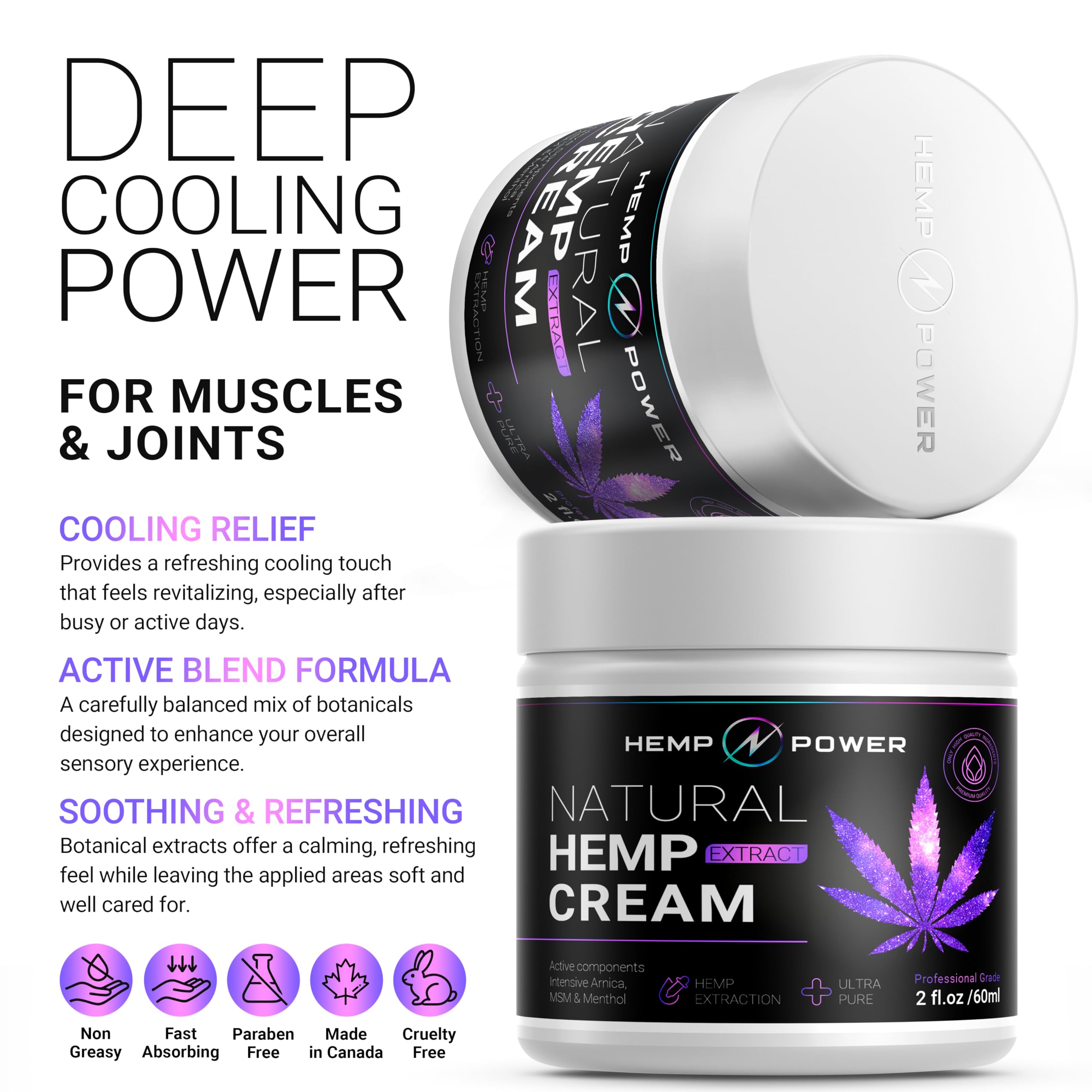 Hemp Power Joint Muscle Relief Cream, with Hemp, Menthol, MSM Arnica, Support Your Back, Muscles, Joints, Neck, Shoulder, Knee, Nerves - 2 Fl Oz. HEMP POWERAu supplements