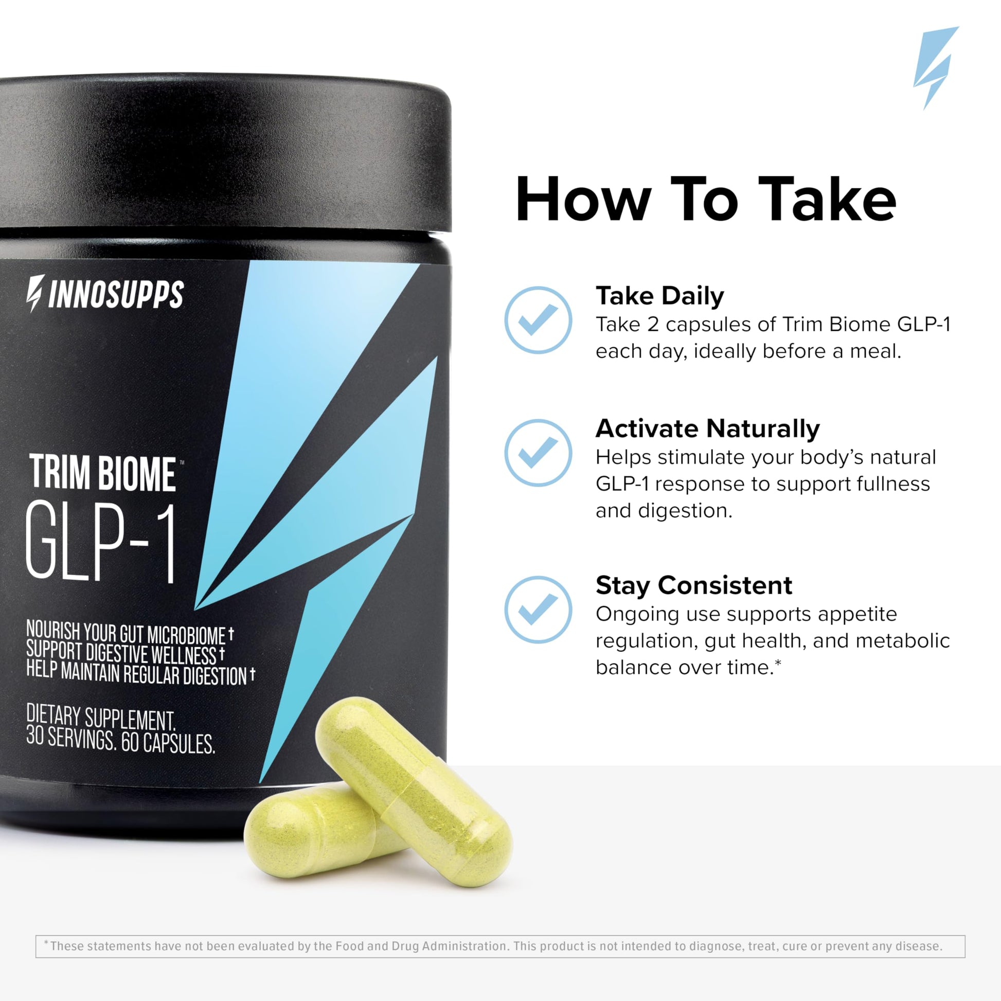 InnoSupps Trim Biome GLP-1 - Gut Health + Metabolic Support* - Prebiotic + Probiotic + Postbiotic - Akkermansia + Berberine - 60 Capsules. 30 Servings InnoSuppsAu supplements