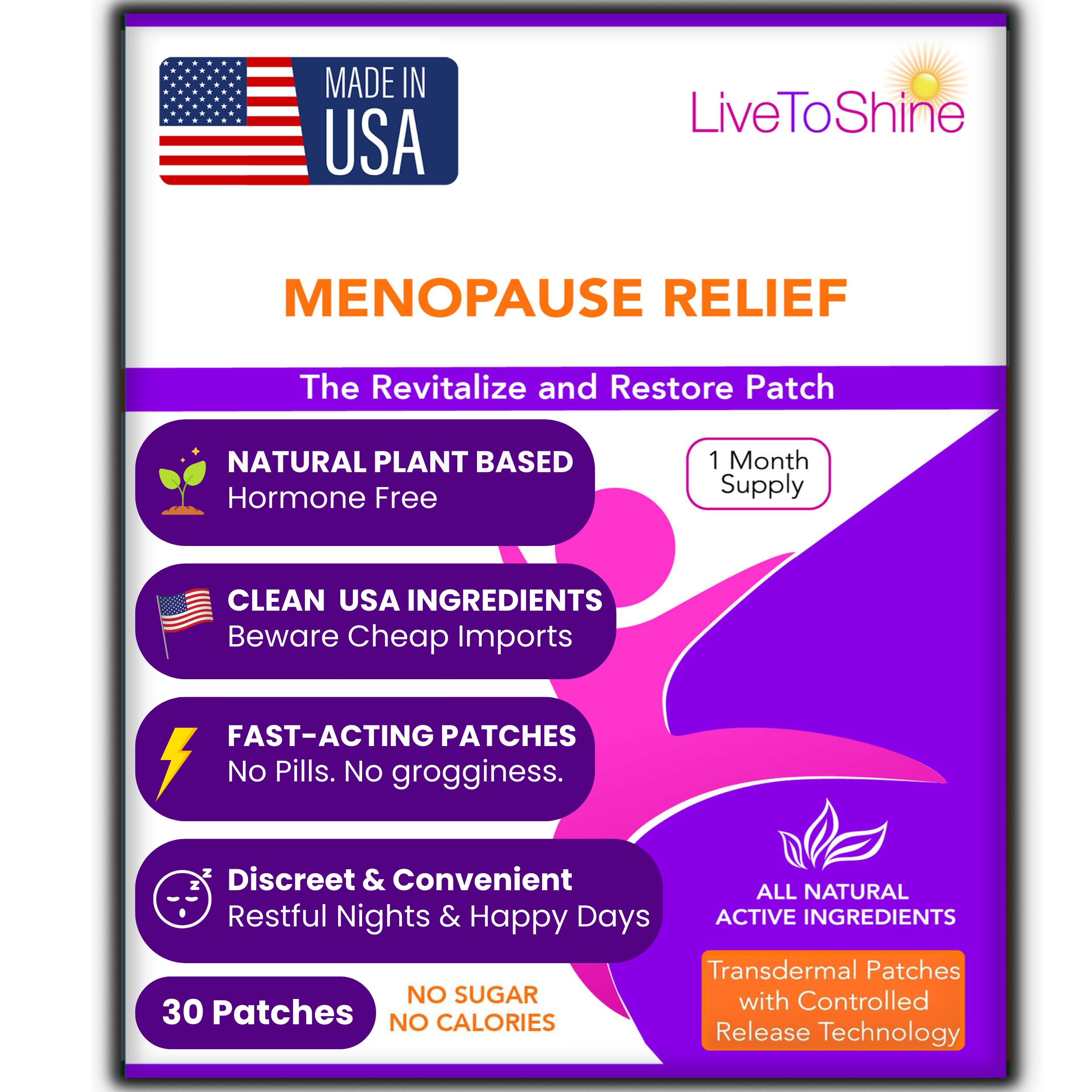 Menopause & Perimenopause Relief Patch for Women – Hot Flash, Mood & Symptom Support – Black Cohosh, Ashwagandha & More – 30 Topical Patches – USA Made by Live to Shine Live To ShineAu supplements