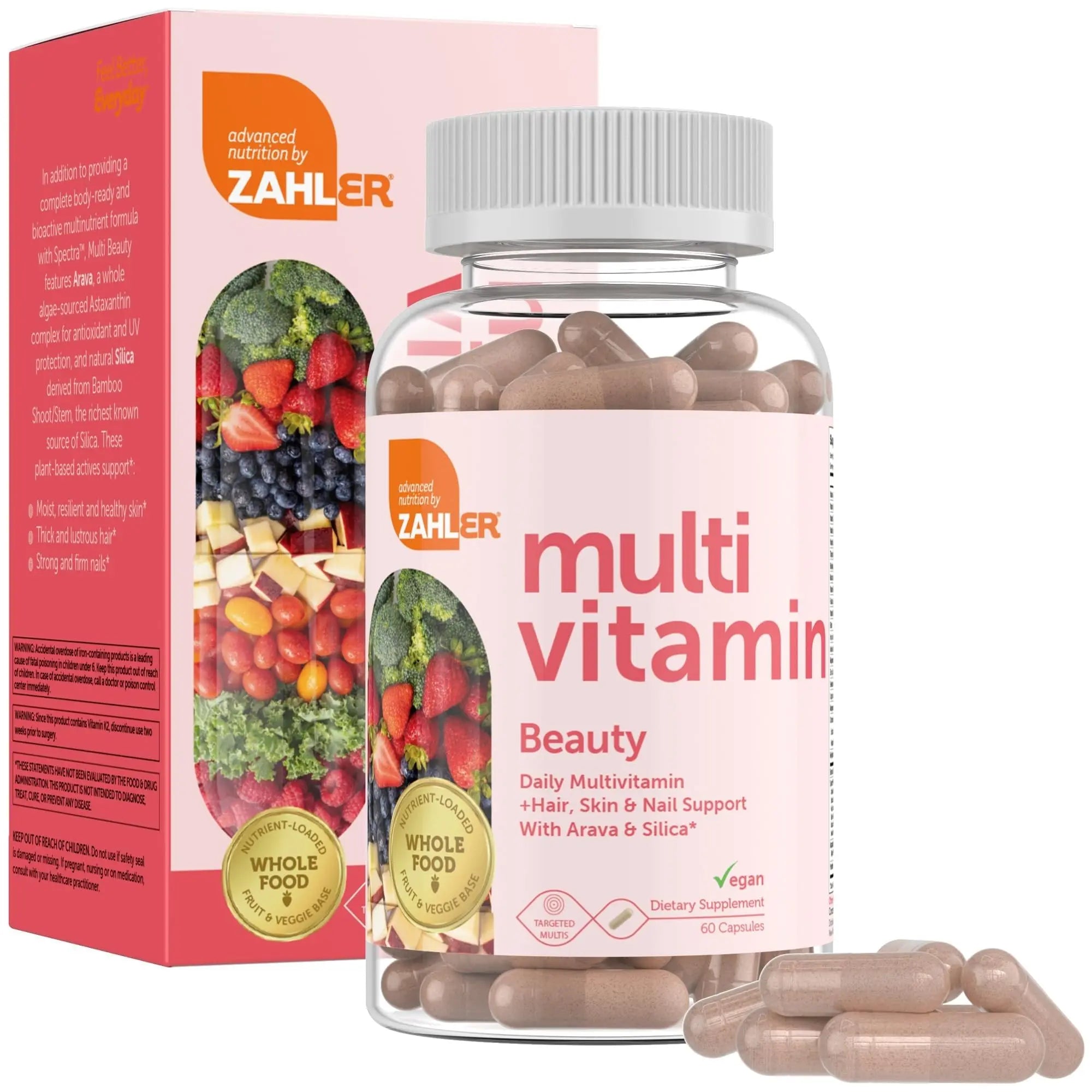 Zahler Multivitamin Beauty + Skin Hair and Nails Support, Multivitamin for Women and Men with Iron, Certified Kosher, 60 Capsules ZahlerAu supplements