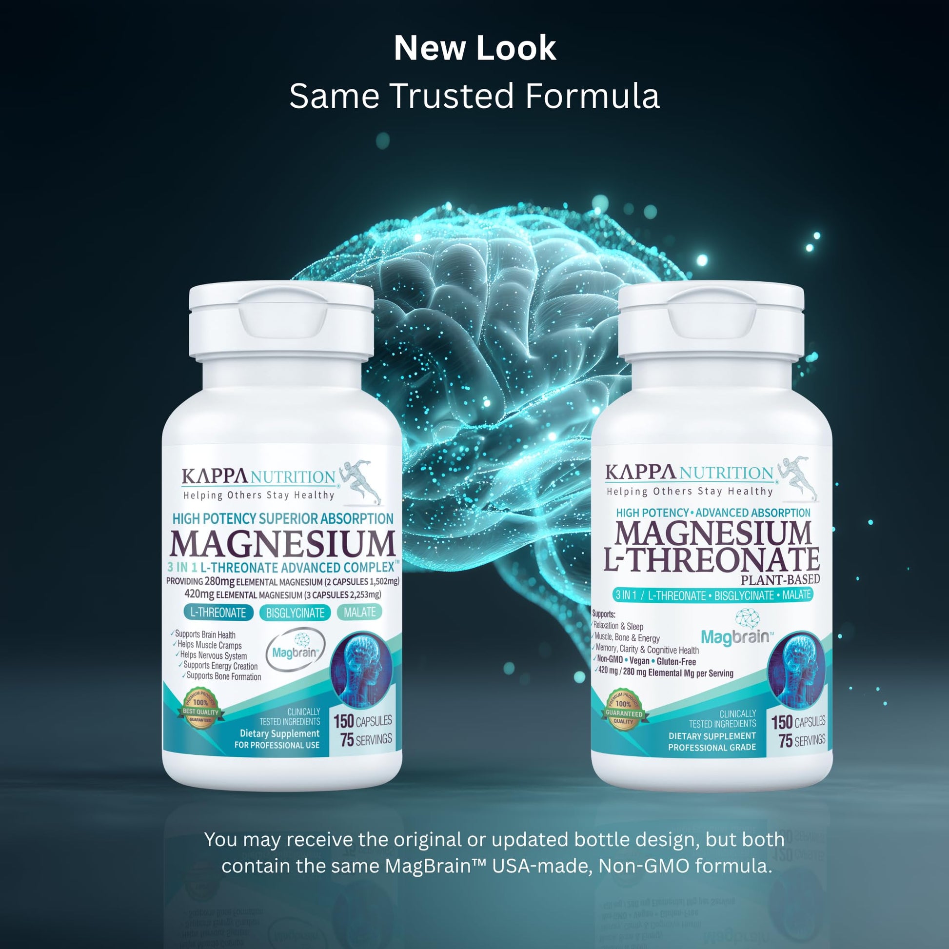 Kappa Nutrition Powered by Magbrain™ Magnesium L-Threonate Plant-Based, 150 Vegan Capsules, 420mg Elemental Magnesium (3 Capsules) from 2,253mg, Brain, Sleep & Muscle Support. KAPPA NUTRITIONAu supplements