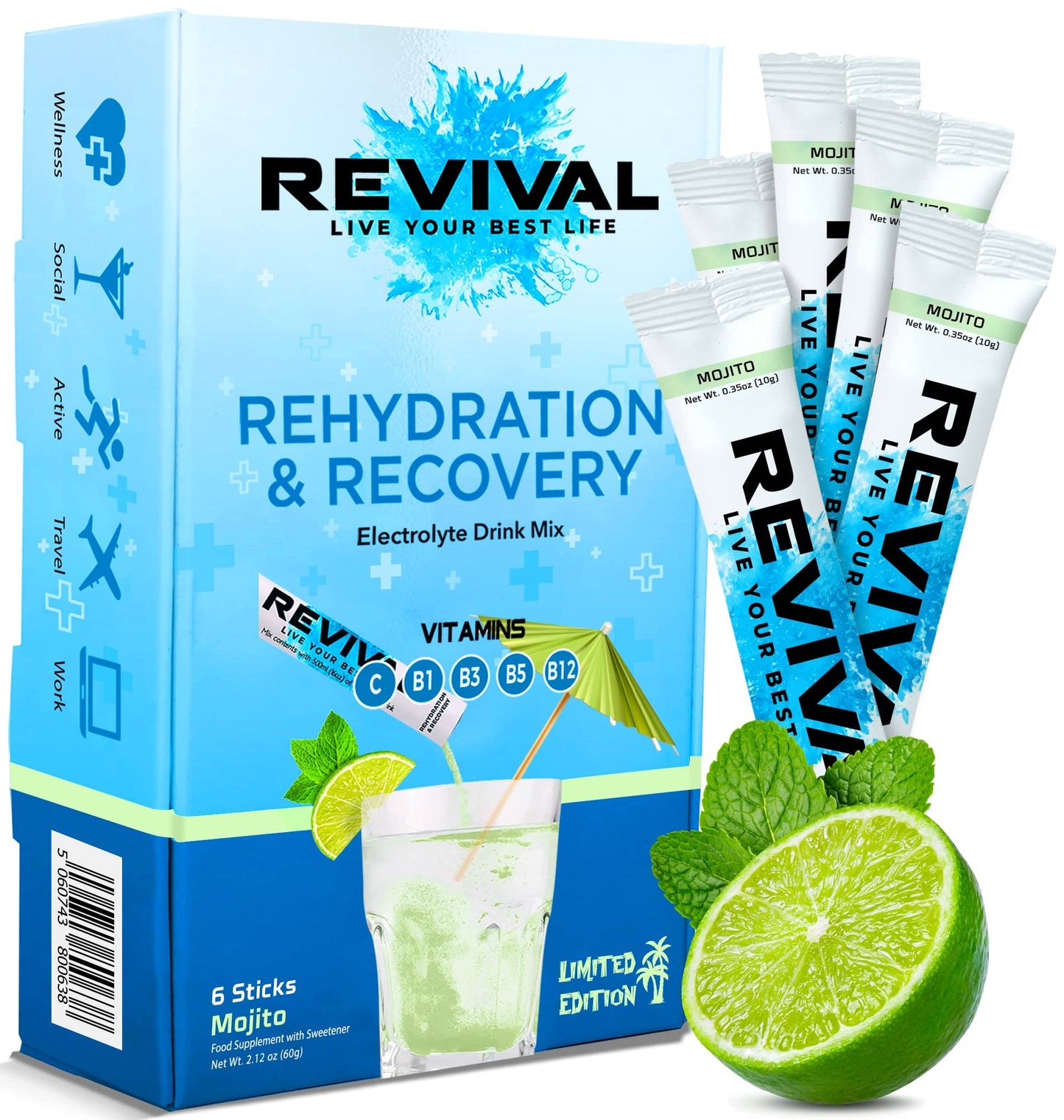Revival Rapid Rehydration, Electrolytes Powder - High Strength Vitamin C, B1, B3, B5, B12 Revival ShotsUS supplements