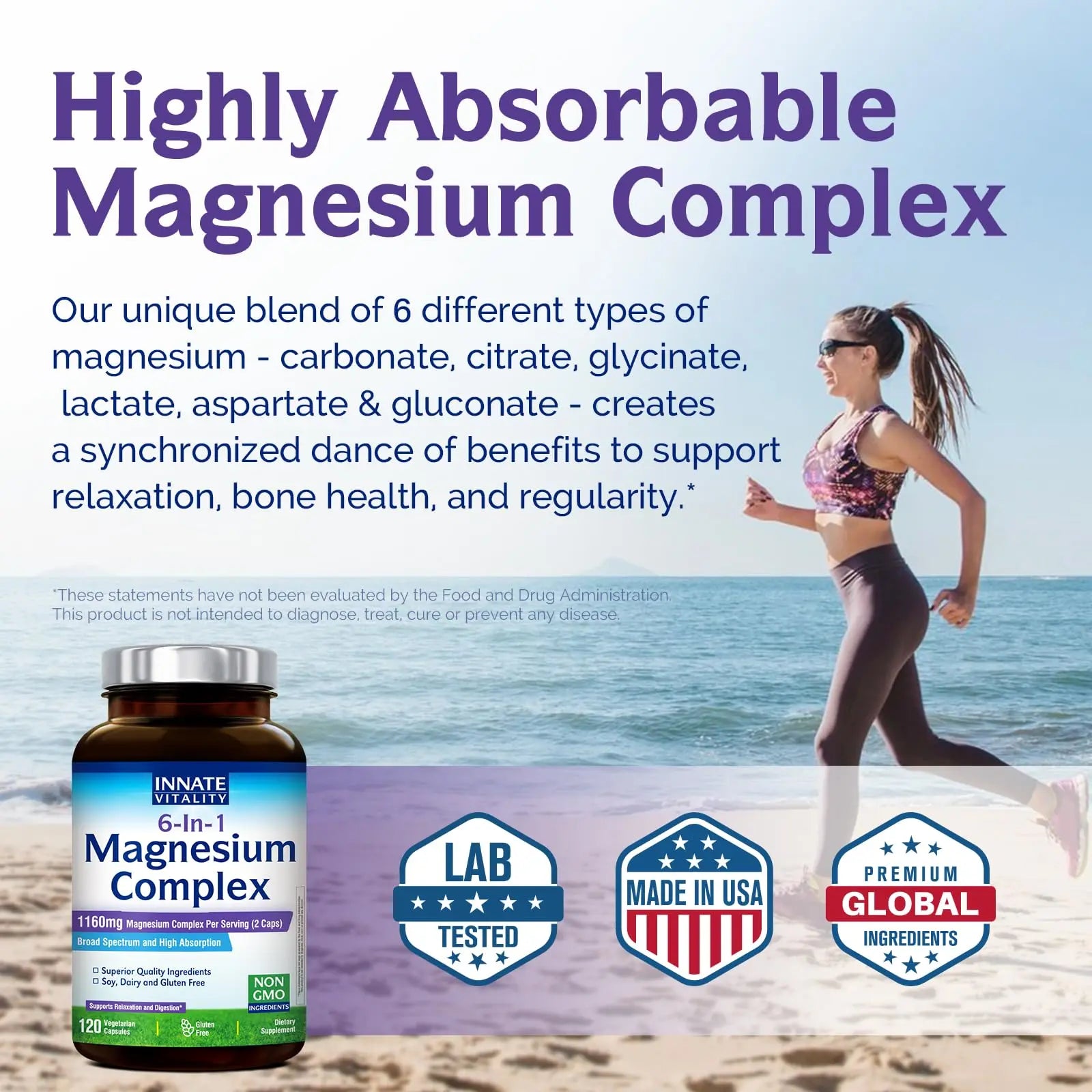 Innate Vitality Magnesium Complex 6-in-1, 1160mg Per Serving, Rest & Digestion, Magnesium Glycinate & Citrate, High Absorption, 120 Vegan Capsules Innate Vitalitynz supplements