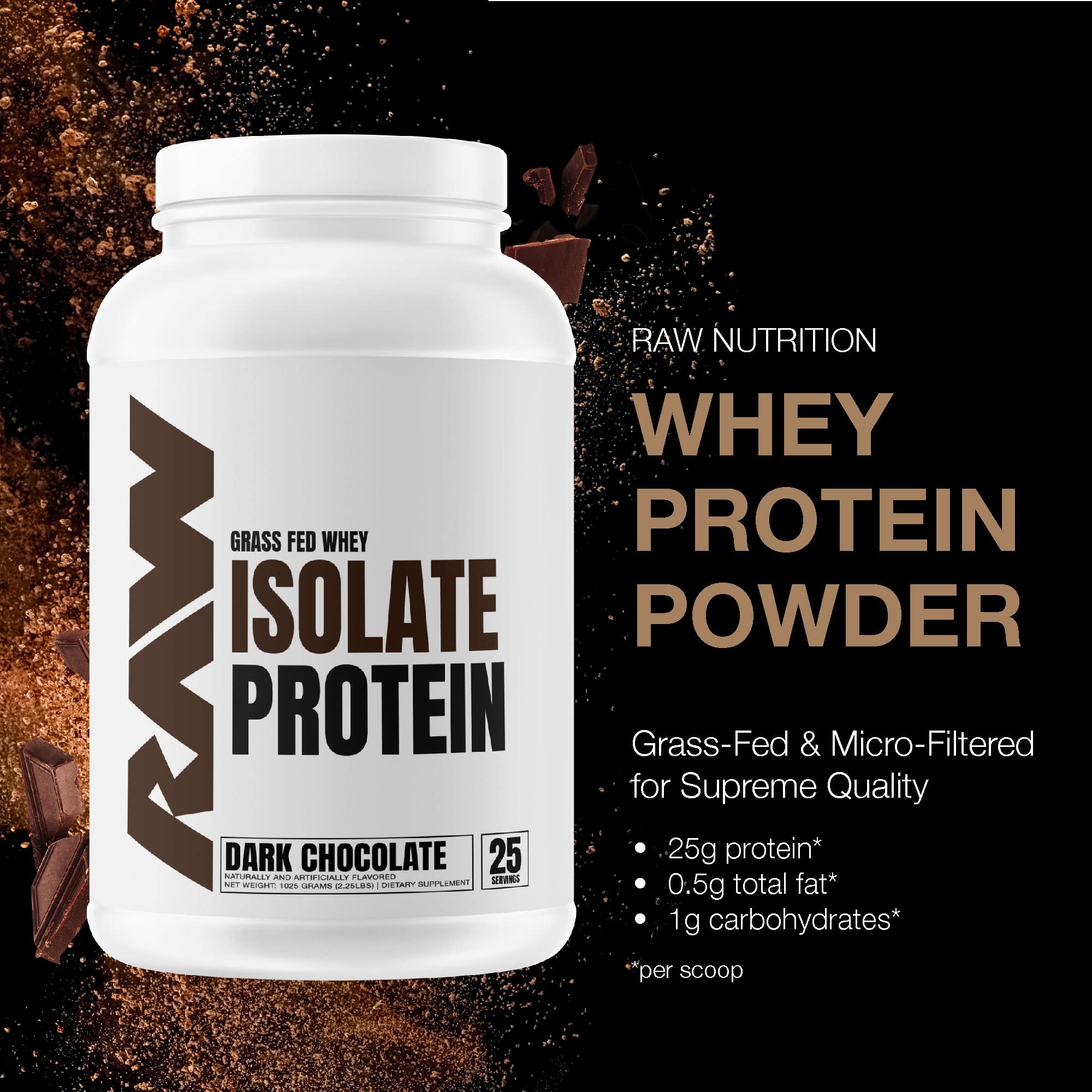 RAW Whey Isolate Protein Powder, Dark Chocolate - 100% Grass-Fed Sports Nutrition RAWUS supplements