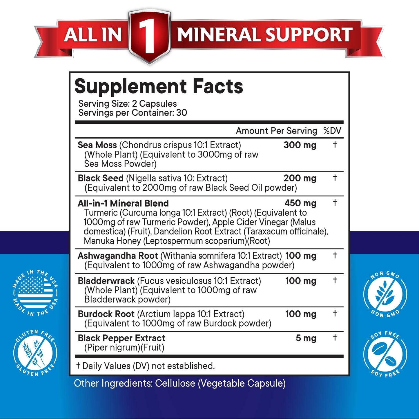 Silica Sea Moss 3000mg Black Seed Oil 2000mg Ashwagandha 1000mg Turmeric 1000mg NEW AGEUS supplements