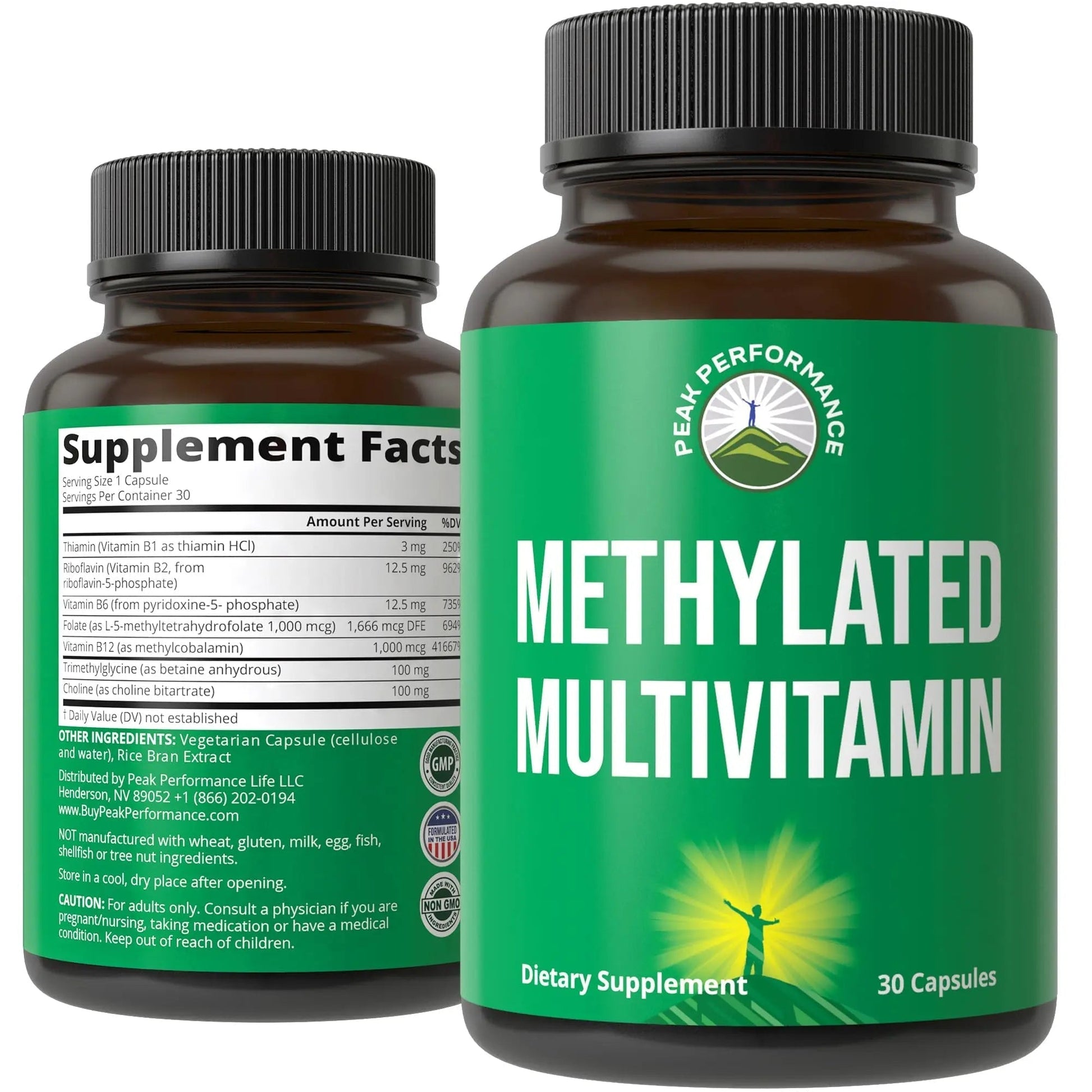 Methylated Multivitamin + Methylated B Complex Supplement. With Trimethylglycine (TMG), L Methylfolate, Methyl B12 + B1 + B2 + B6 Vitamins + Choline Peak PerformanceAu supplements