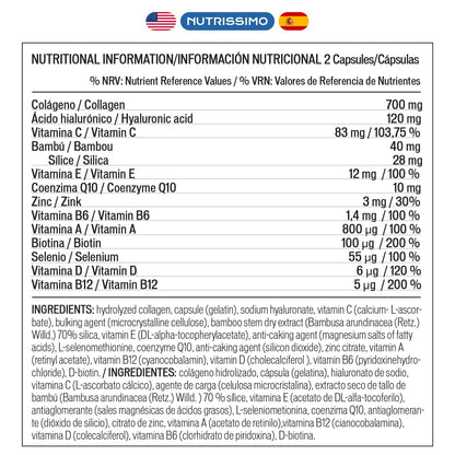 NUTRISSIMO Collagen + Hyaluronic Acid + Biotin + CoQ10 + Vitamins A, C (non-acidic), D and B12 + Zinc NUTRISSIMOUS supplements