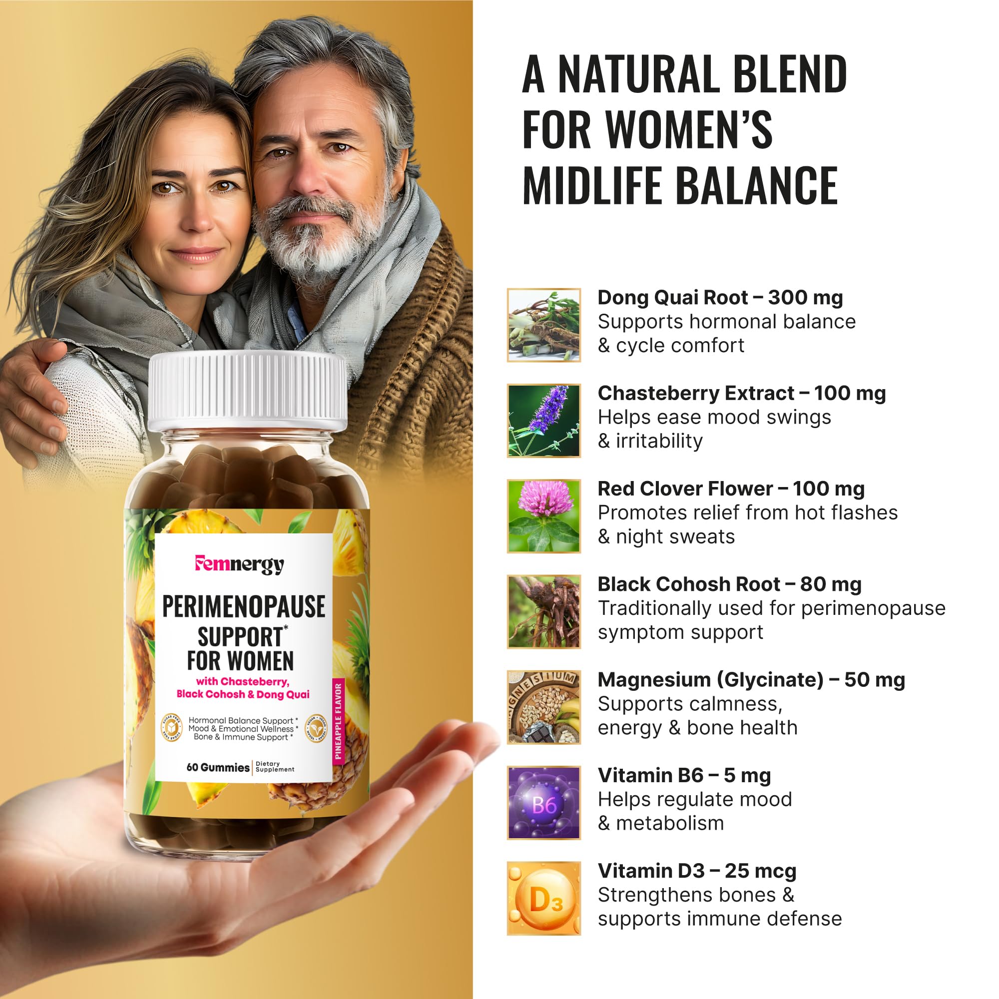 Femnergy Perimenopause Support Gummies for Women - Menopause Relief Estrogen & Hormone Balance Supplement with Black Cohosh Chasteberry Vitamins D3 B6 for Hot Flashes Night Sweats & Mood Swings FemnergyAu supplements