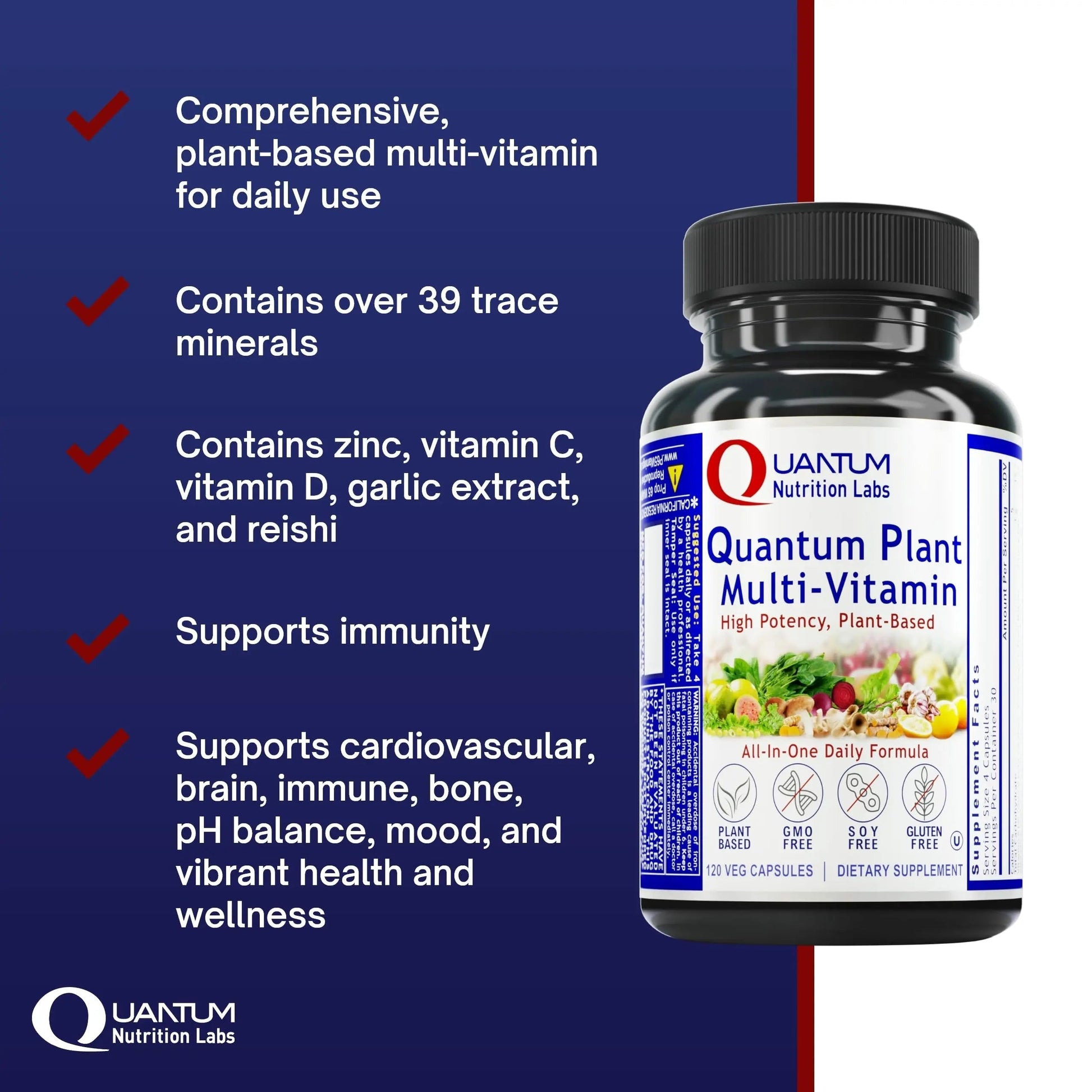 QNL Quantum Plant Multi-Vitamin - Complete Multivitamin - Immune Support for Adults - Natural Multivitamin for Men & Women Quantum NutritionAu supplements
