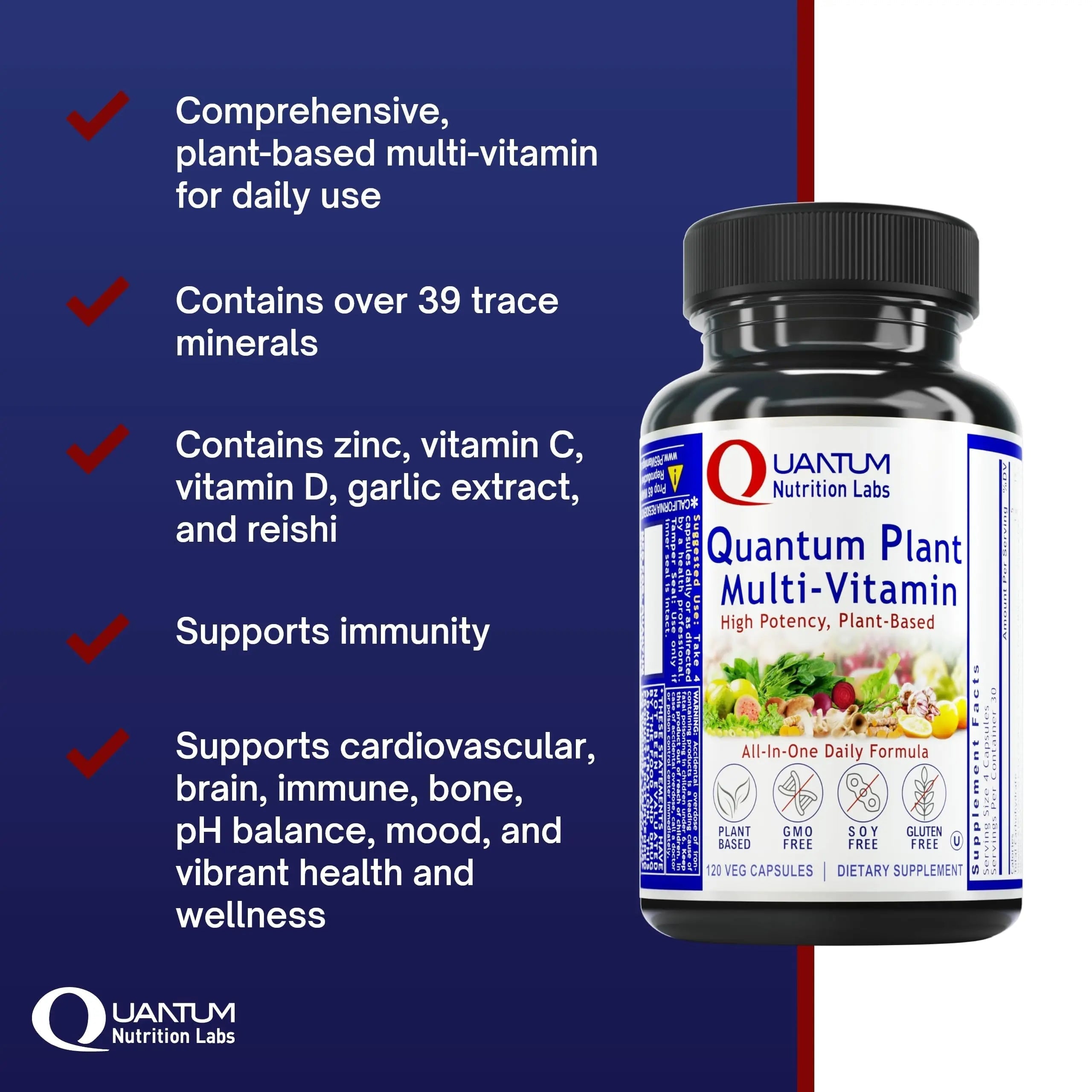 QNL Quantum Plant Multi-Vitamin - Complete Multivitamin - Immune Support for Adults - Natural Multivitamin for Men & Women Quantum NutritionAu supplements