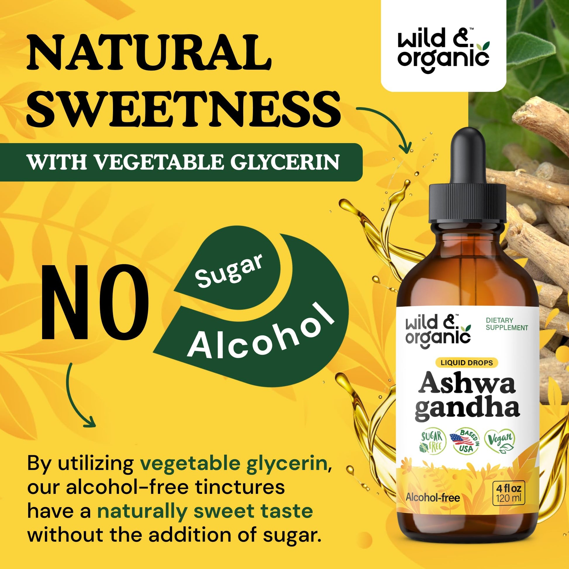 Wild & Organic Ashwagandha Drops - Mood Support & Positive Energy - 500 mg Ashwagandha for Women & Men - Add to Tea Liquid Extract for Relaxation - Non-GMO, Sugar & Alcohol-Free Tincture - 4 fl oz Wild & OrganicAu supplements