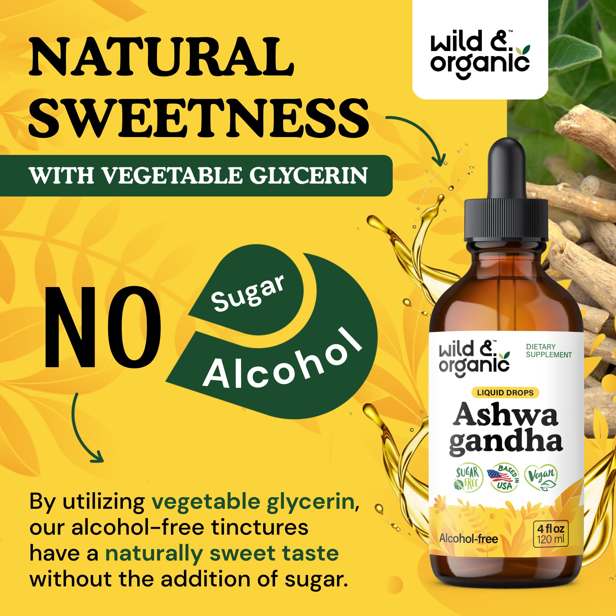 Wild & Organic Ashwagandha Drops - Mood Support & Positive Energy - 500 mg Ashwagandha for Women & Men - Add to Tea Liquid Extract for Relaxation - Non-GMO, Sugar & Alcohol-Free Tincture - 4 fl oz Wild & OrganicAu supplements