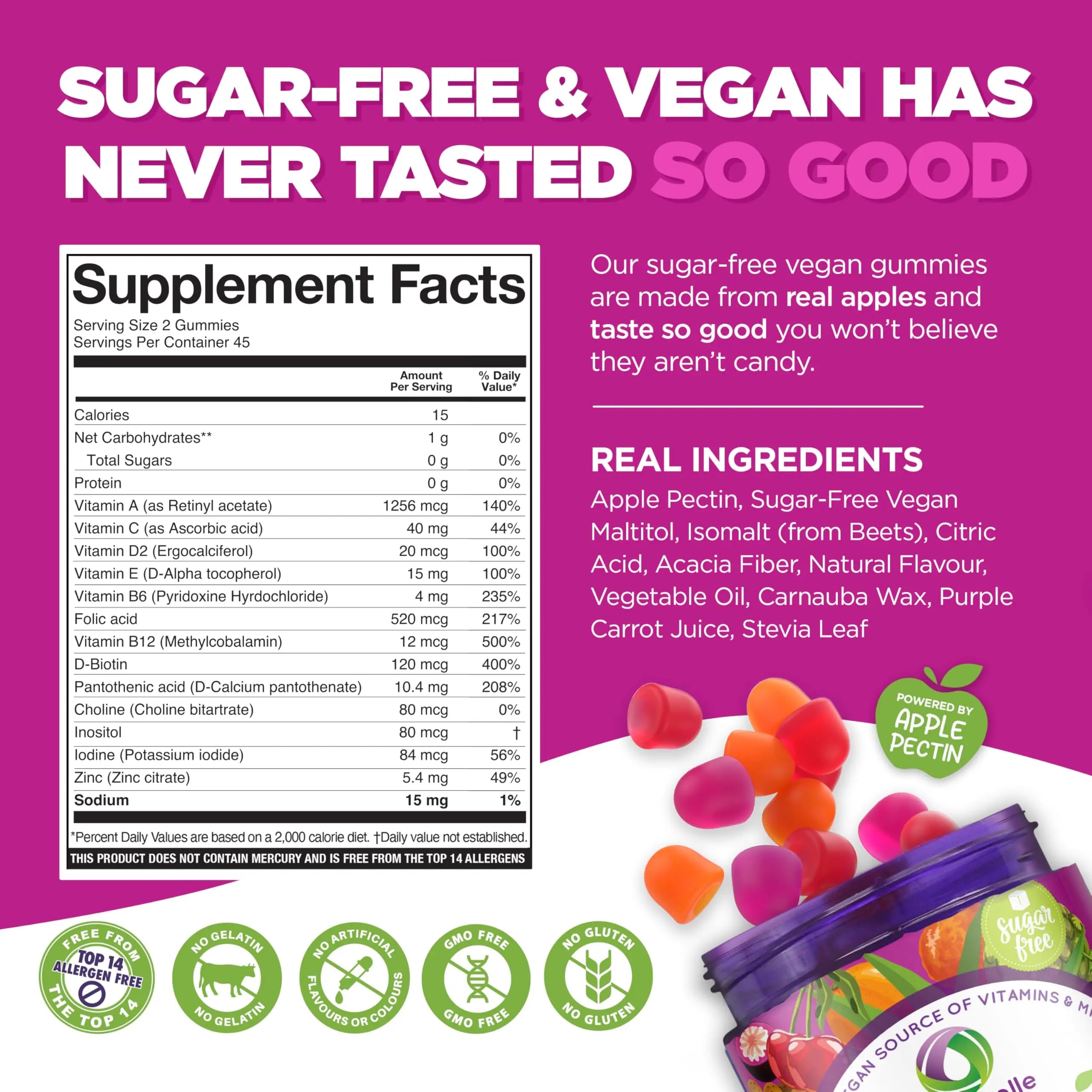 NUTRAMIN Daily Vegan Keto Multivitamin Gummies Non-GMO Natural Vitamin C, D + Zinc for Immunity, Plant-Based, Sugar-Free NutracelleAu supplements