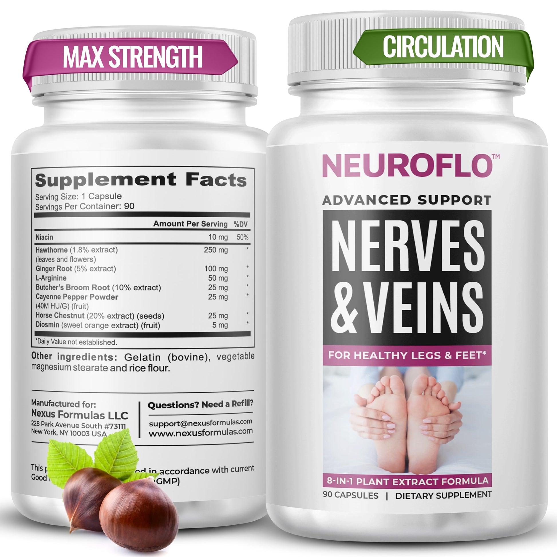 Mizzle Leg Circulation Supplement - Supports Nerves, Veins with 1470mg, 8 in 1 Capsule of Chestnut, Diosmin, Hawthorn for Maximum Relief in Toes, Feet, Ankles, Calves, Legs - Neuroflo MizzleAu supplements