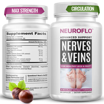Mizzle Leg Circulation Supplement - Supports Nerves, Veins with 1470mg, 8 in 1 Capsule of Chestnut, Diosmin, Hawthorn for Maximum Relief in Toes, Feet, Ankles, Calves, Legs - Neuroflo MizzleAu supplements