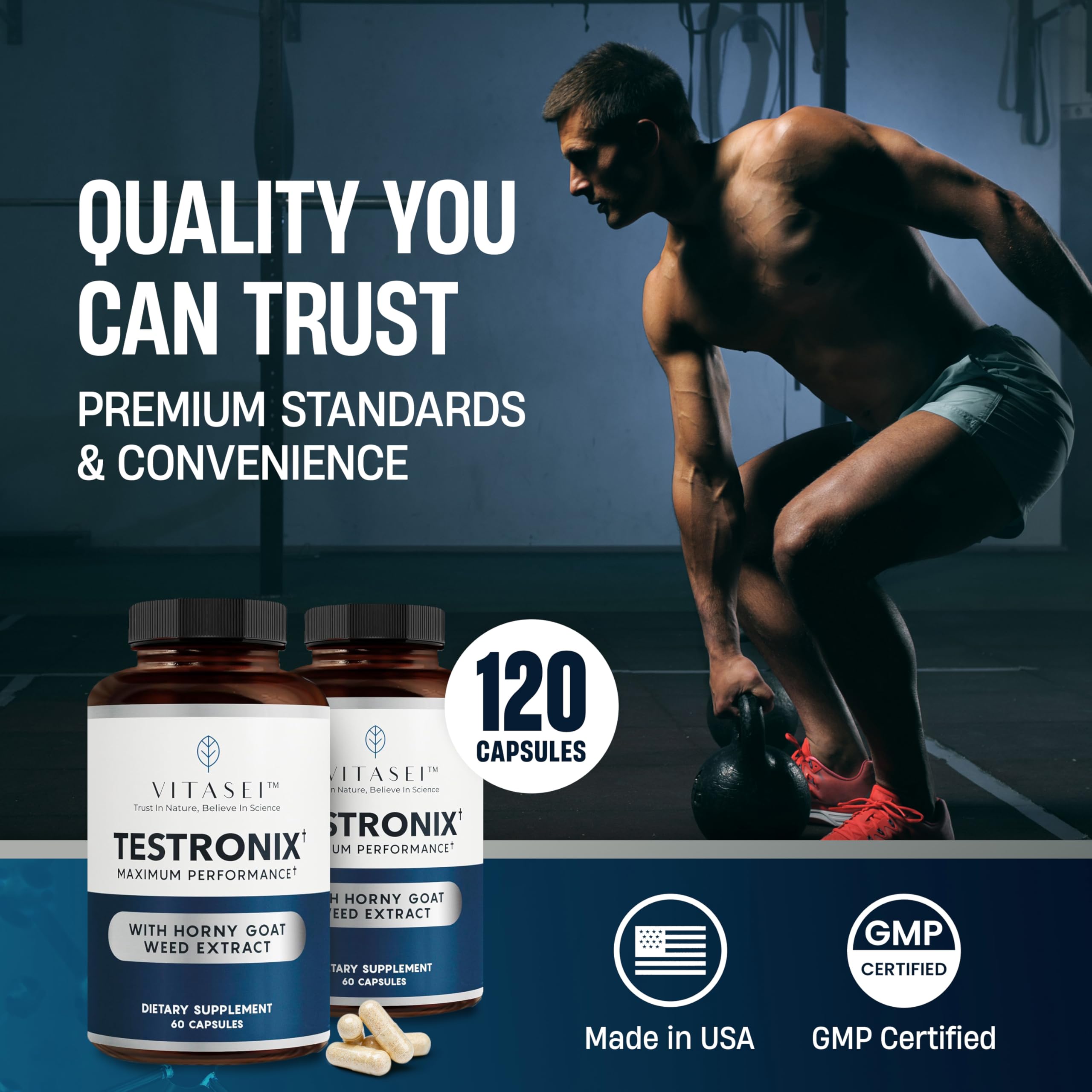 VITASEI Testronix Performance Supplement for Men - Energy and Muscle Supplements for Mens Health - 60 Capsules (Pack of 2) VITASEIAu supplements
