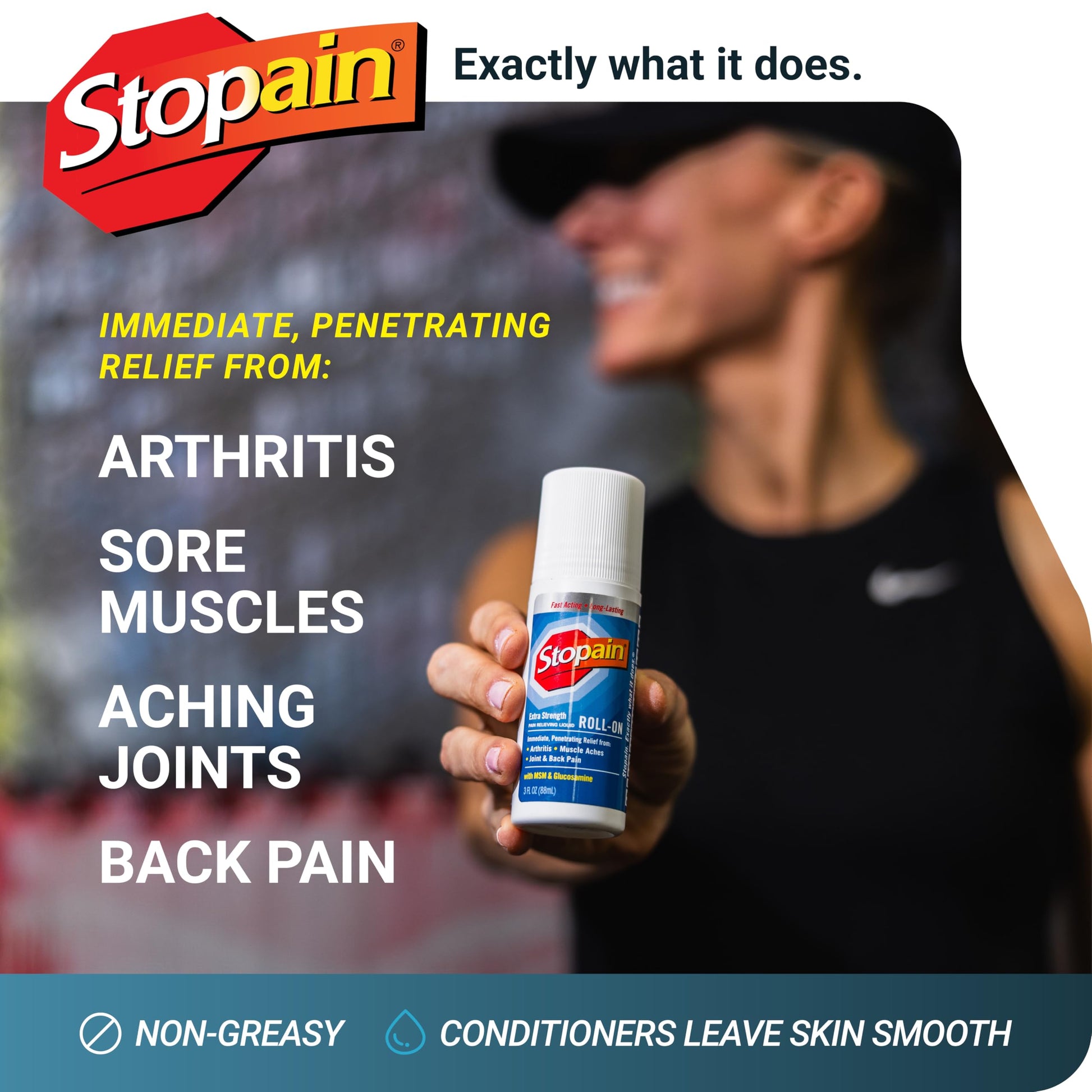 Stopain Pain Relief Roll On Gel 3oz, USA Made, Max Strength Fast Acting with MSM, Glucosamine, Menthol for Arthritis, Lower Back, Knee, Neck, HSA FSA Approved OTC Topical Analgesic Products StopainAu supplements