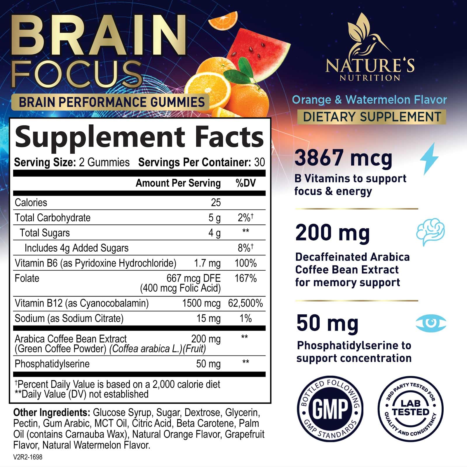 Brain Supplements for Memory and Focus with Phosphatidylserine, Nootropic Memory Supplement Gummy for Brain Health, Concentration, Mental & Cognitive Support, Focus Vitamins with B6 & B12-60 Gummies Nature's NutritionAu supplements