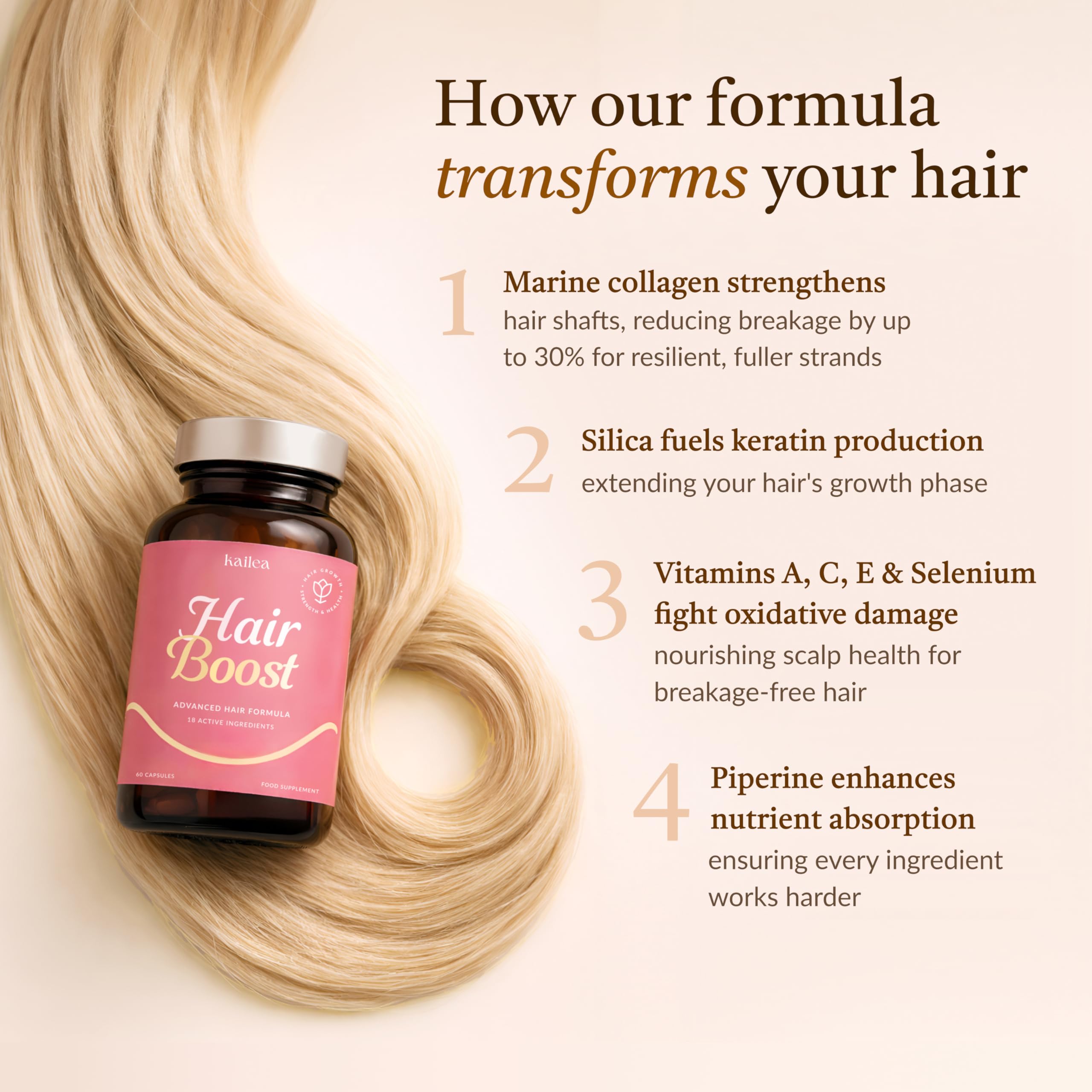 18-in-1 Hair Growth Supplement | Collagen, Hyaluronic Acid, Nettle, Silica, Biotin, Grape Seed Extract, Bamboo | Stronger, Thicker, Longer Hair – Supports Hair Volume, Shine, Scalp & Nail Health kaileaAu supplements