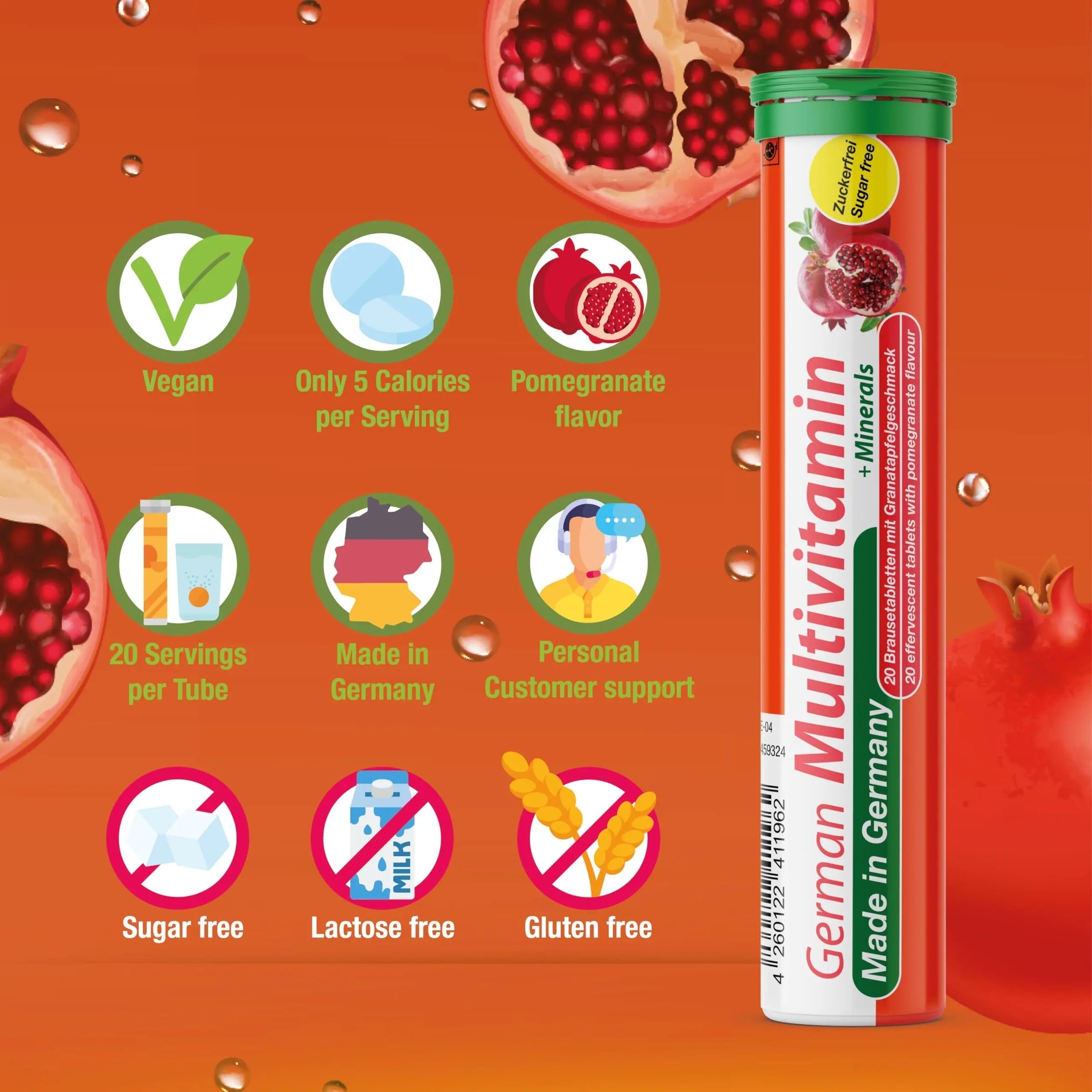 T&D German Multivitamin + Mineralien Drink Effervescent Tablets 140 Servings Pomegranate Flavour – 10 Vitamins + 2 Minerals T&DAu supplements