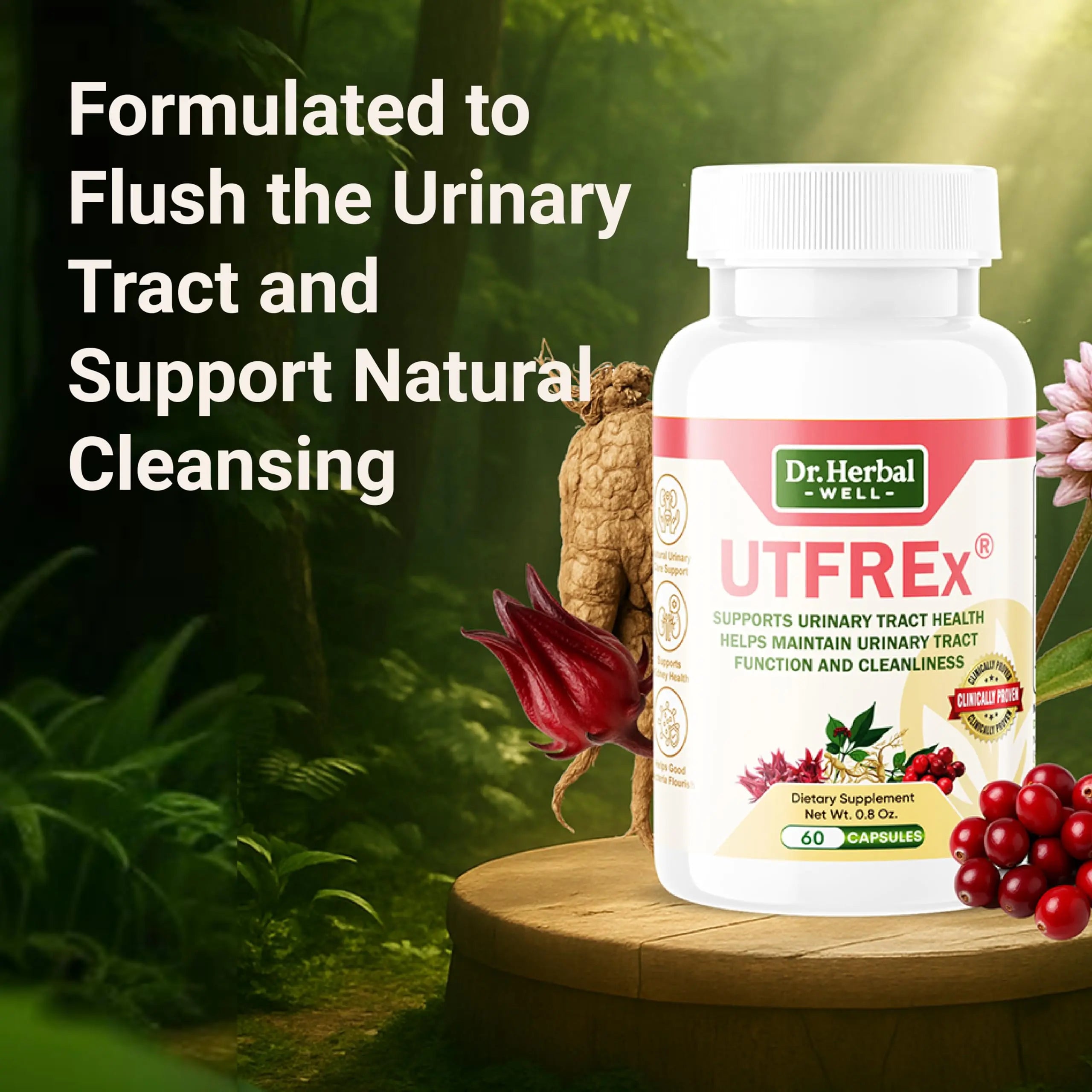 DR. HERBAL WELL UTFREX Clinically Proven Urinary Tract UTI Health Supplement Natural Support Cleanse Flush Protect (No Probiotics & D-Mannose) – 60 Capsules DR. HERBAL WELLAu supplements