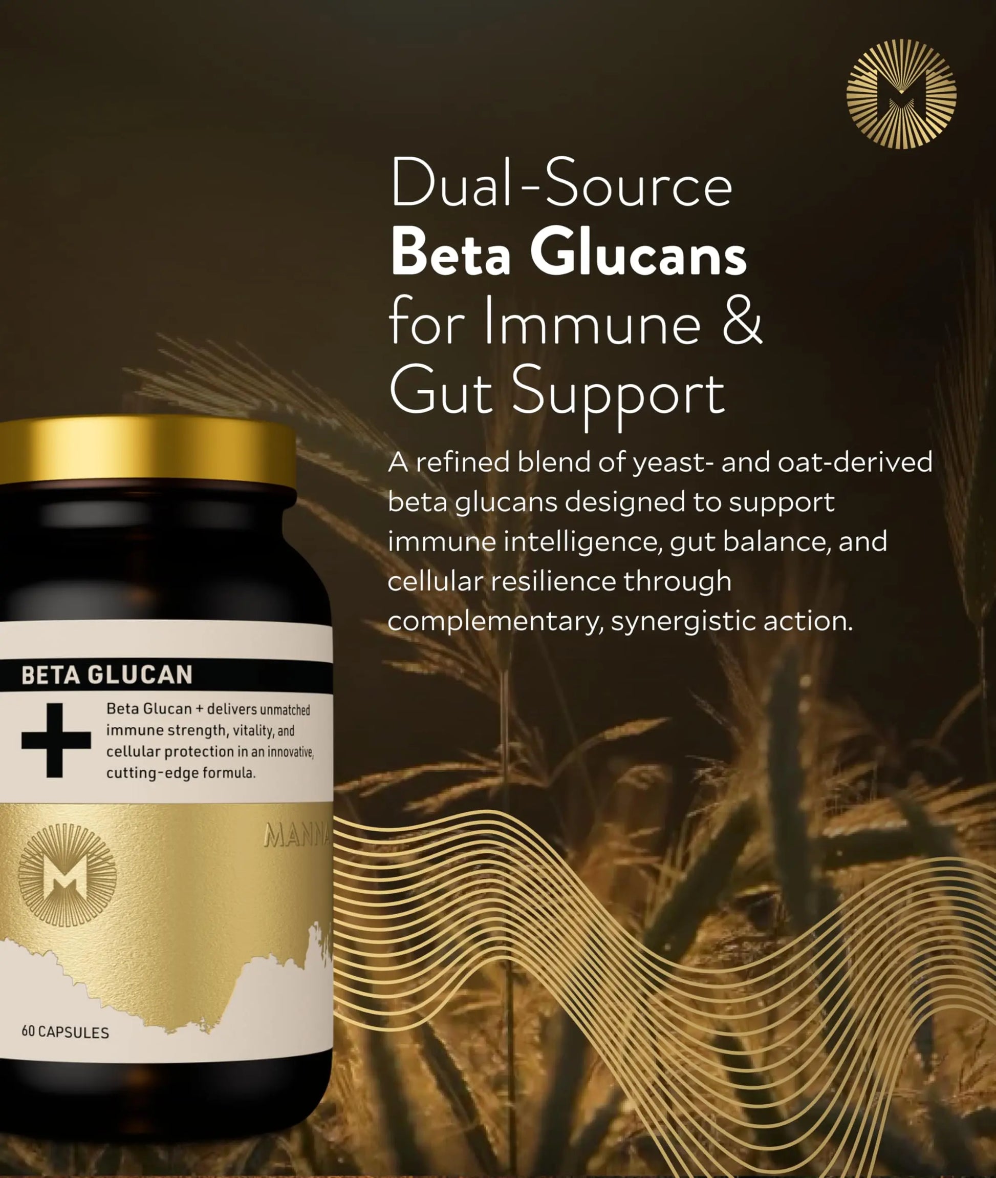 Manna Beta Glucan+ Capsules | 1000mg Beta Glucan Complex | Reishi Mushroom & Oats | Supplement for Immune Support, Heart Health, Cellular Renewal & Antioxidant Protection | 60 Count M Mannanz supplements