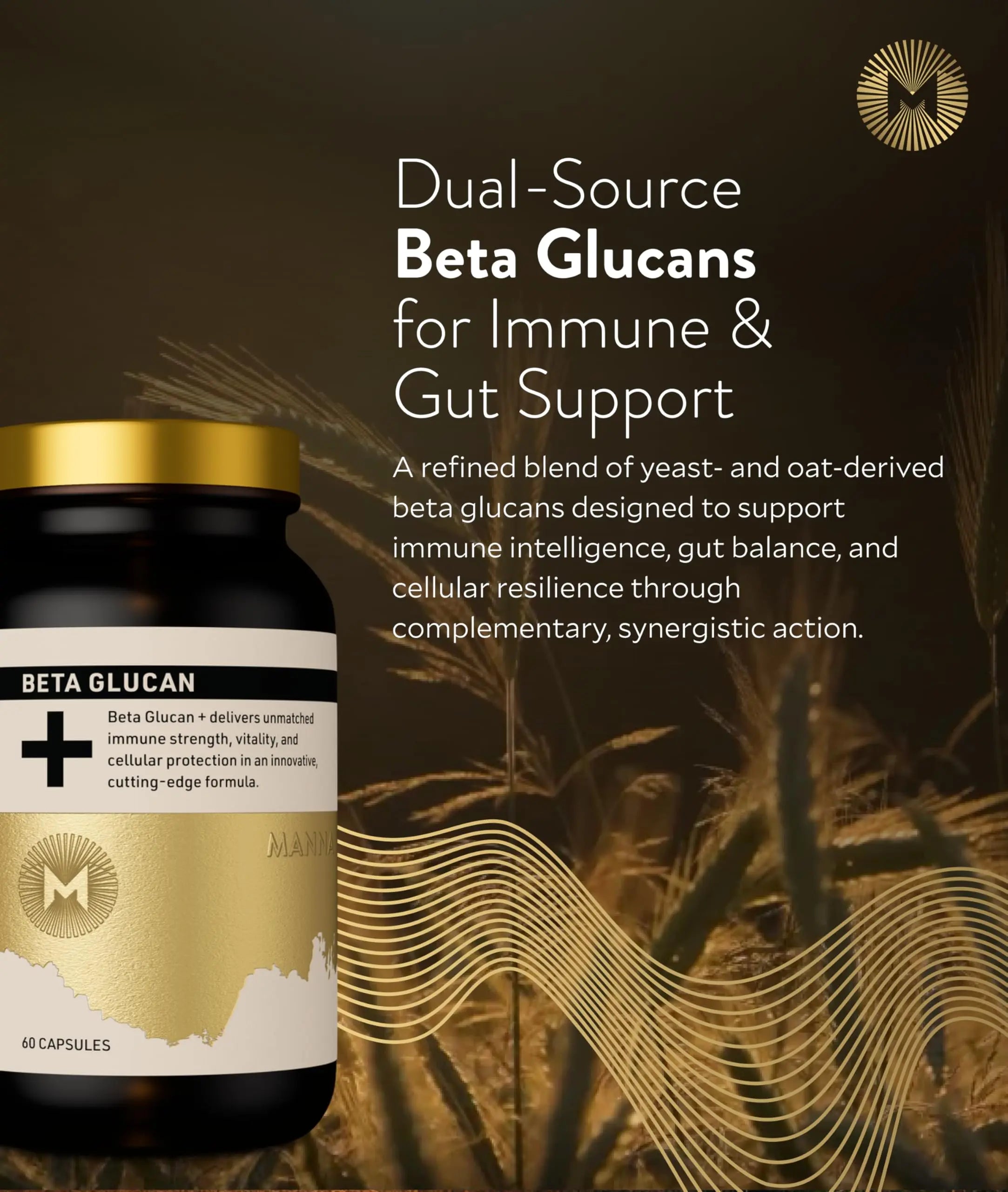 Manna Beta Glucan+ Capsules | 1000mg Beta Glucan Complex | Reishi Mushroom & Oats | Supplement for Immune Support, Heart Health, Cellular Renewal & Antioxidant Protection | 60 Count M Mannanz supplements