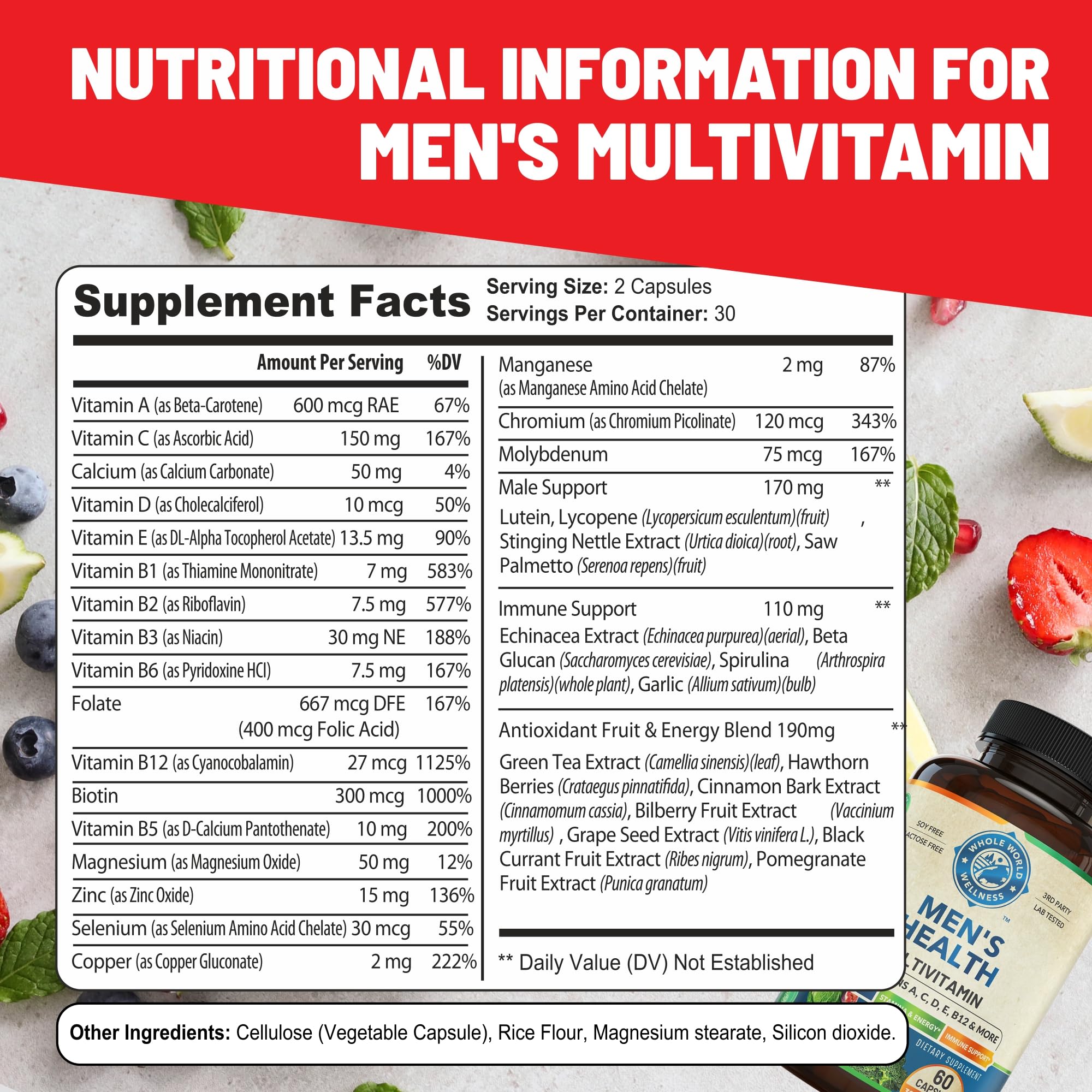 Whole World Wellness Mens Daily Multivitamin Multimineral Supplement for Energy, Focus, Stamina & Performance. Made for Men with 30+ Nutrients, Fruit & Energy Blend. Mens Vitamins, Made in The USA. WHOLE WORLD WELLNESSAu supplements
