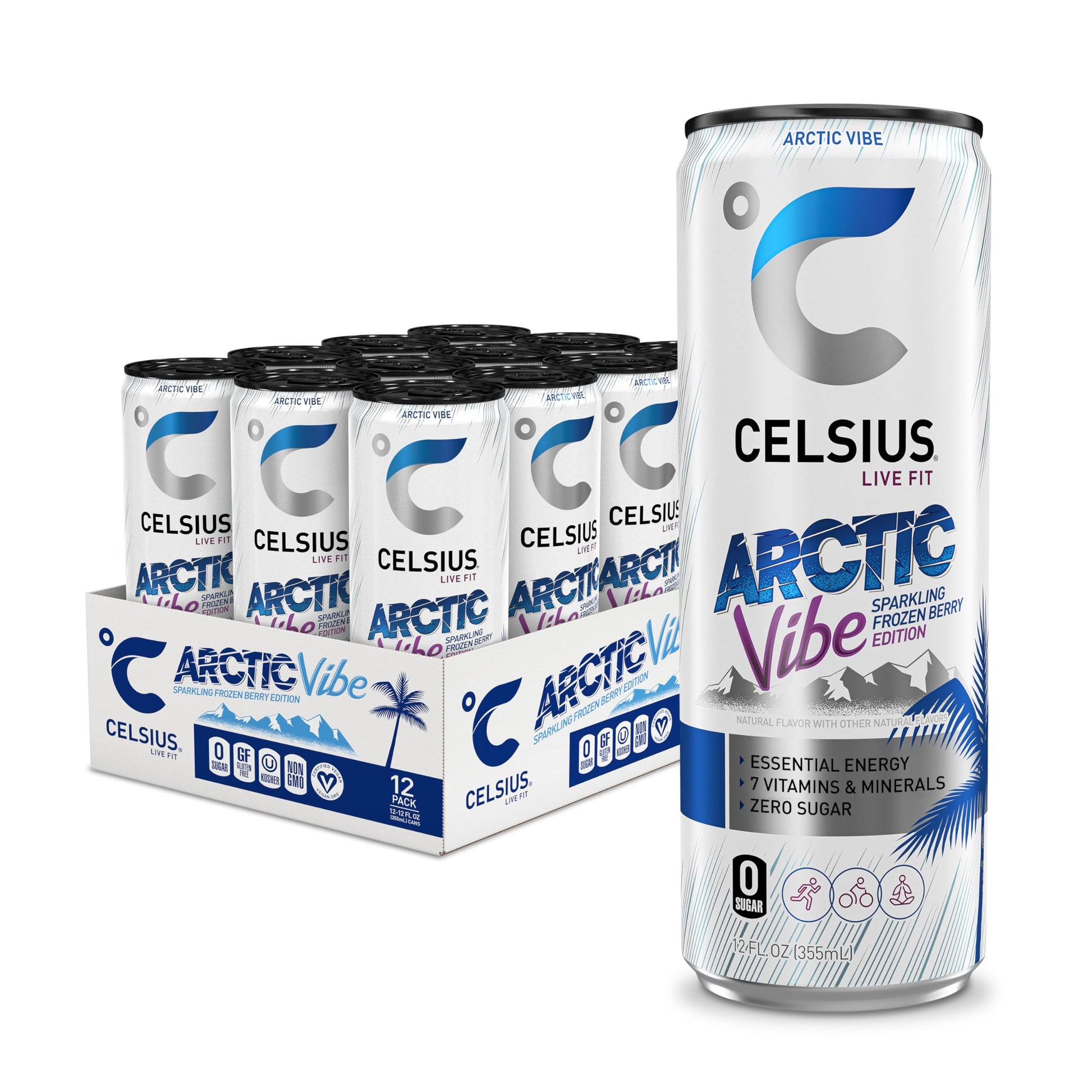 CELSIUS Arctic Vibe Sparkling Frozen Berry, Functional Essential Energy Drink, 12 Fl Oz CELSIUSUS supplements