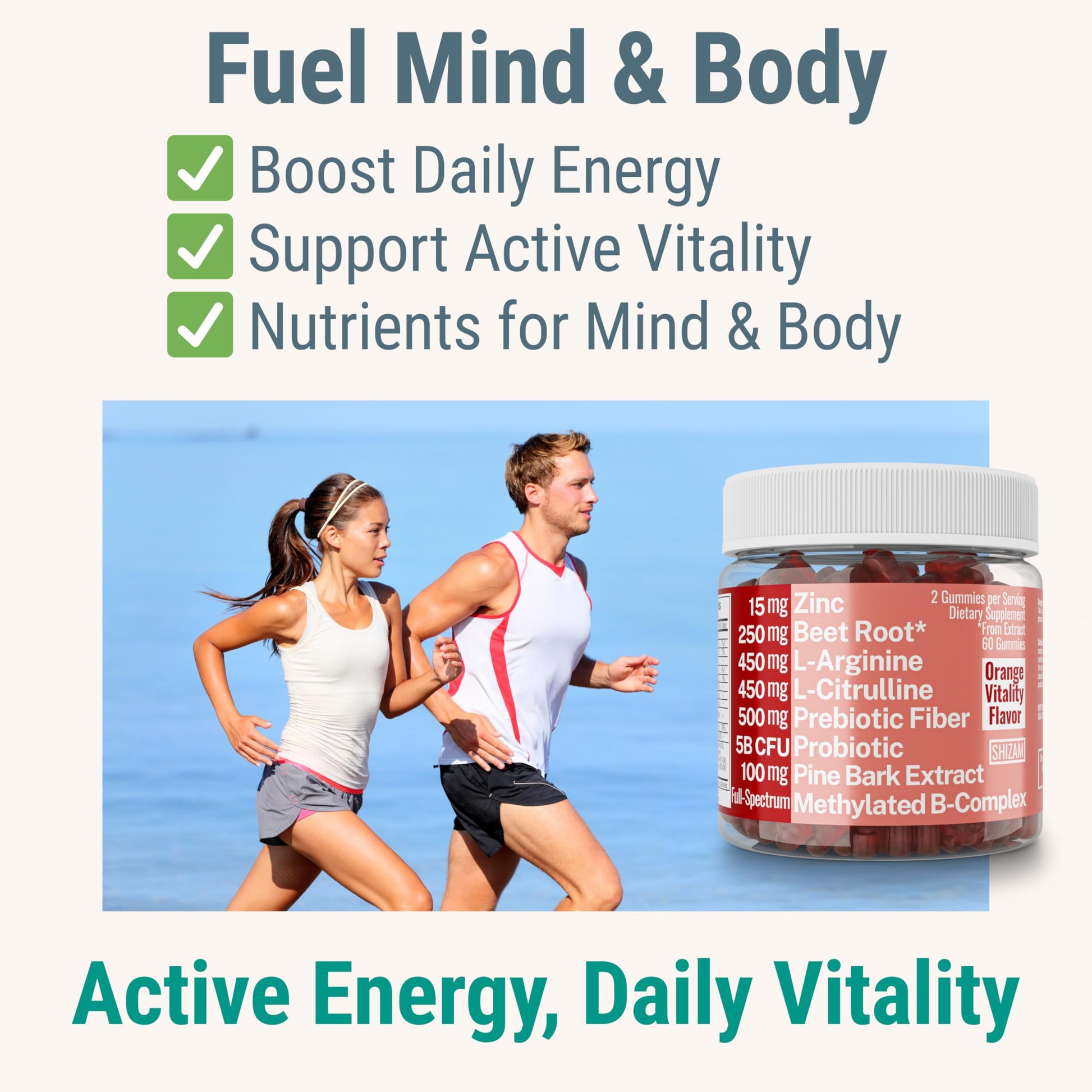Pine Bark Extract L-Arginine L-Citrulline Beetroot Probiotic Fiber Methylated B Complex Zinc Gummies for Women Men Adults Kids w. Chicory Root Inulin 5-MTHF B6 P5P Powder Capsule Pill Supplement Alt SHIZAMAu supplements