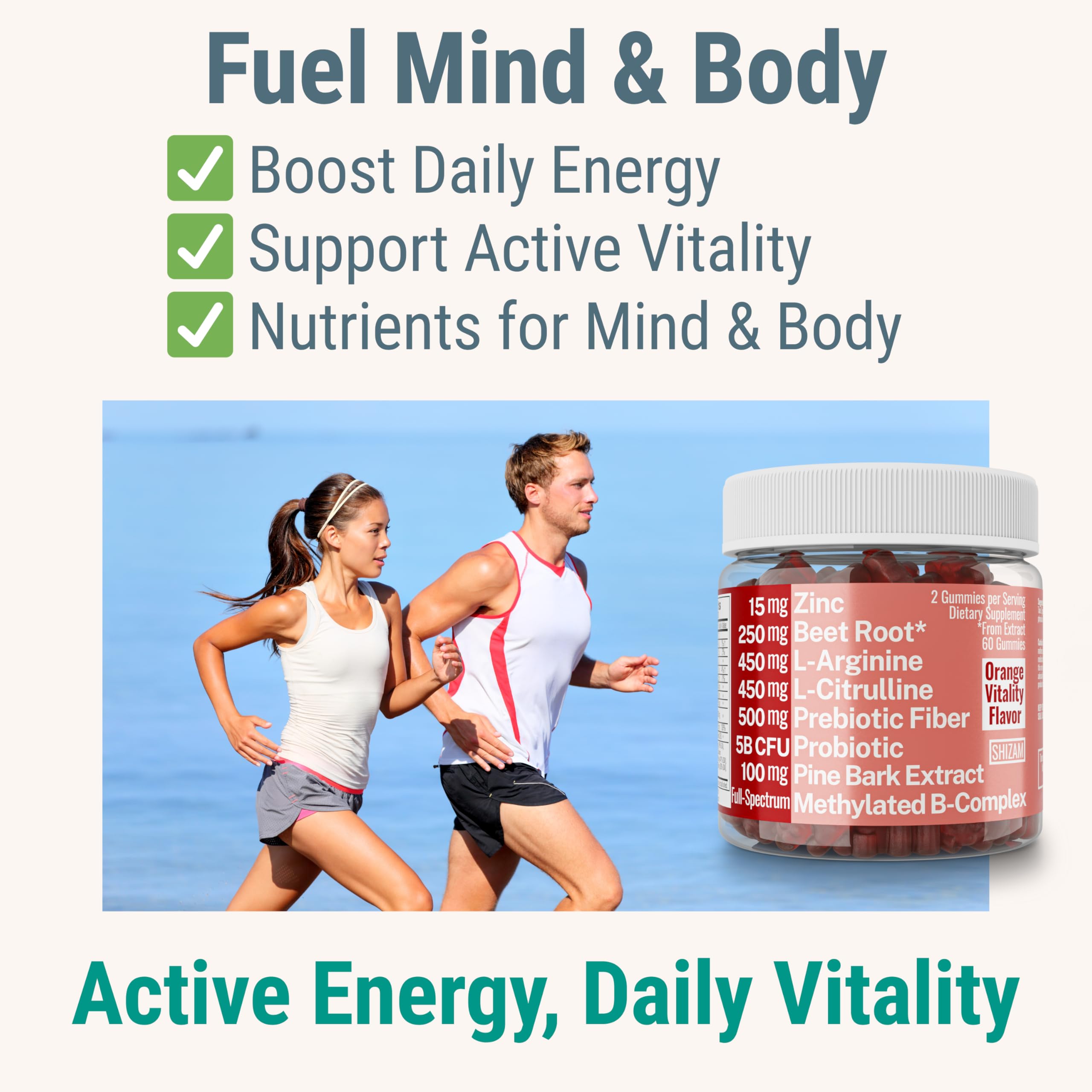 Pine Bark Extract L-Arginine L-Citrulline Beetroot Probiotic Fiber Methylated B Complex Zinc Gummies for Women Men Adults Kids w. Chicory Root Inulin 5-MTHF B6 P5P Powder Capsule Pill Supplement Alt SHIZAMAu supplements