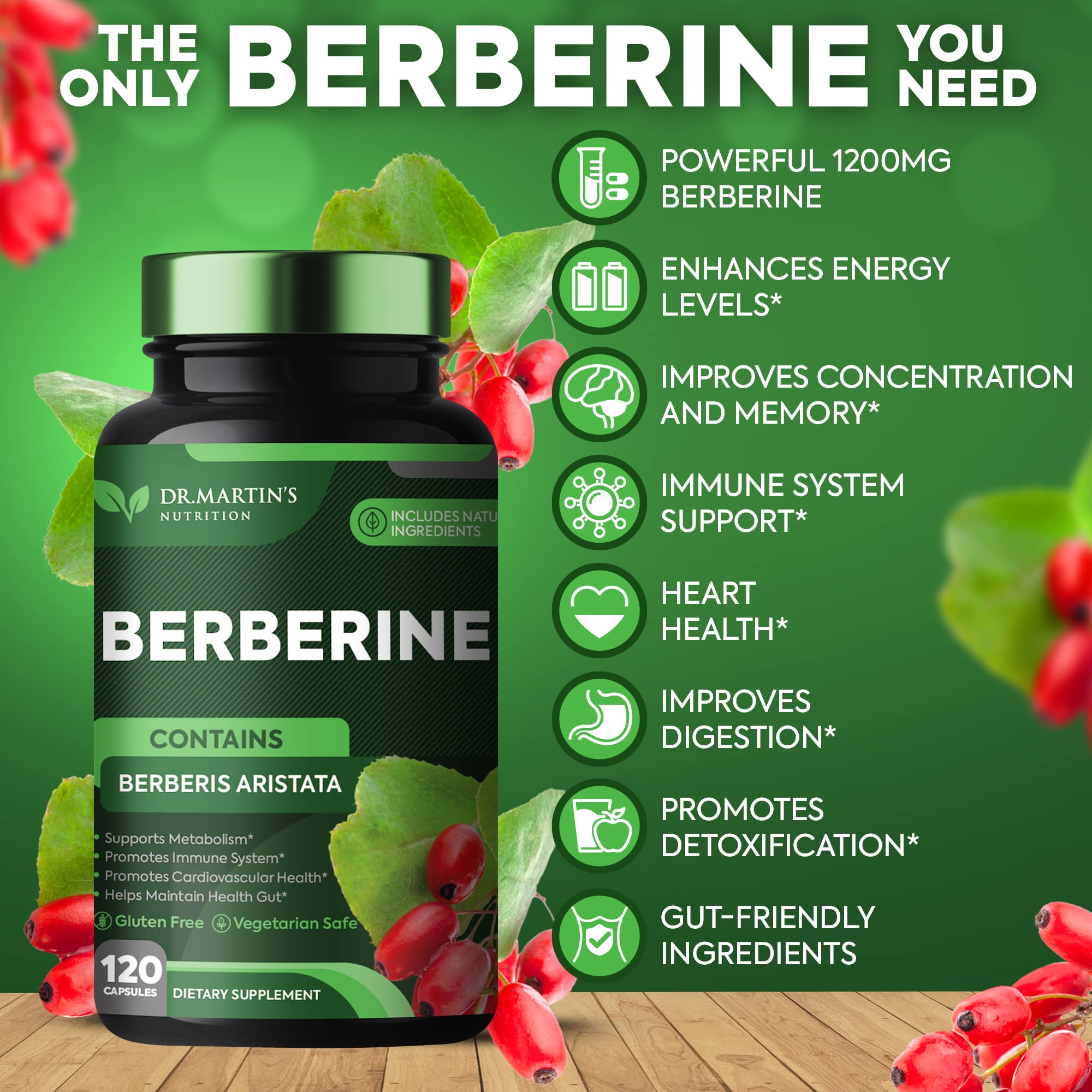 Potent 1200mg Berberine Supplement | 120 Capsules | Berberine HCL Supplement For Healthy DR. MARTIN'S NUTRITIONUS supplements
