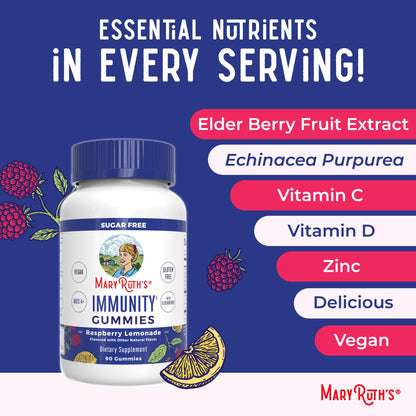 MaryRuth Organics Sugar Free Immunity Gummies | Powerful Blend | Elderberry Vitamin C & Zinc | Vitamin D3 & Echinacea | Immune Support Supplement | Gummies for Kids & Adults | Vegan | Non GMO | 90ct MARYRUTH'SUS supplements
