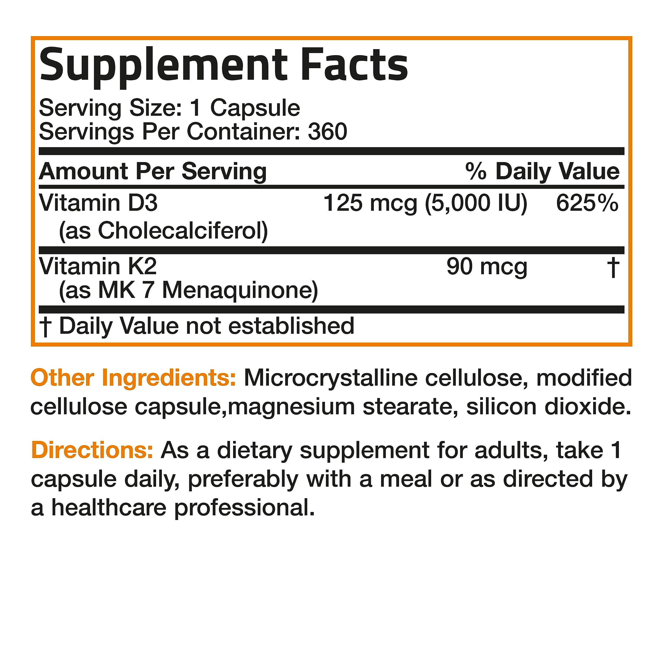 Bronson Vitamin K2 (MK7) with D3 Supplement Non-GMO Formula 5000 IU Vitamin D3 BronsonUS supplements
