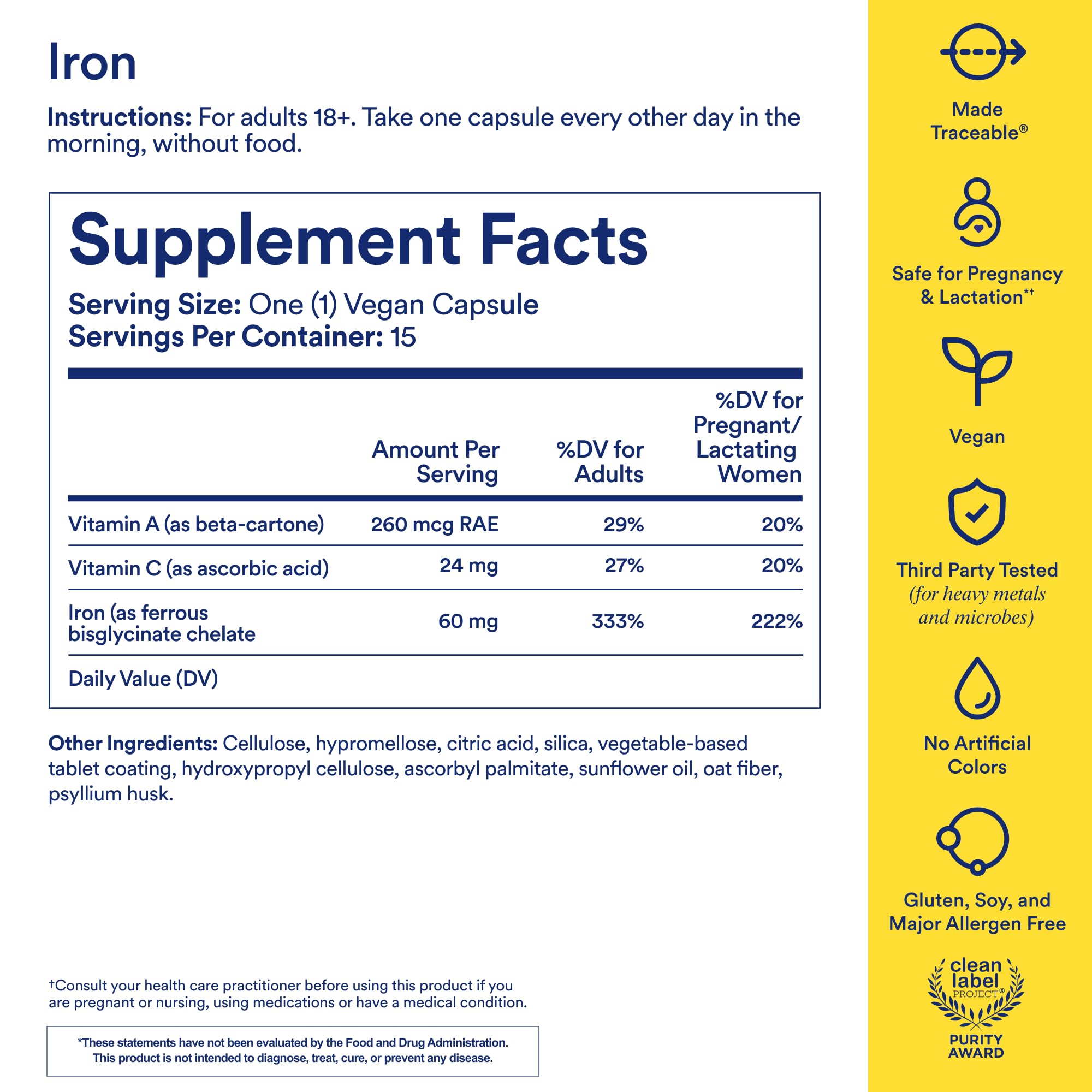 Ritual Iron Supplement to Support Low Iron Levels 60 mg | 48-hour Dosing Routine with BioSeries™ Technology plus Vitamin A and C. Designed for Optimal Absorption and Minimal GI Discomfort* 15 Servings RitualUS supplements