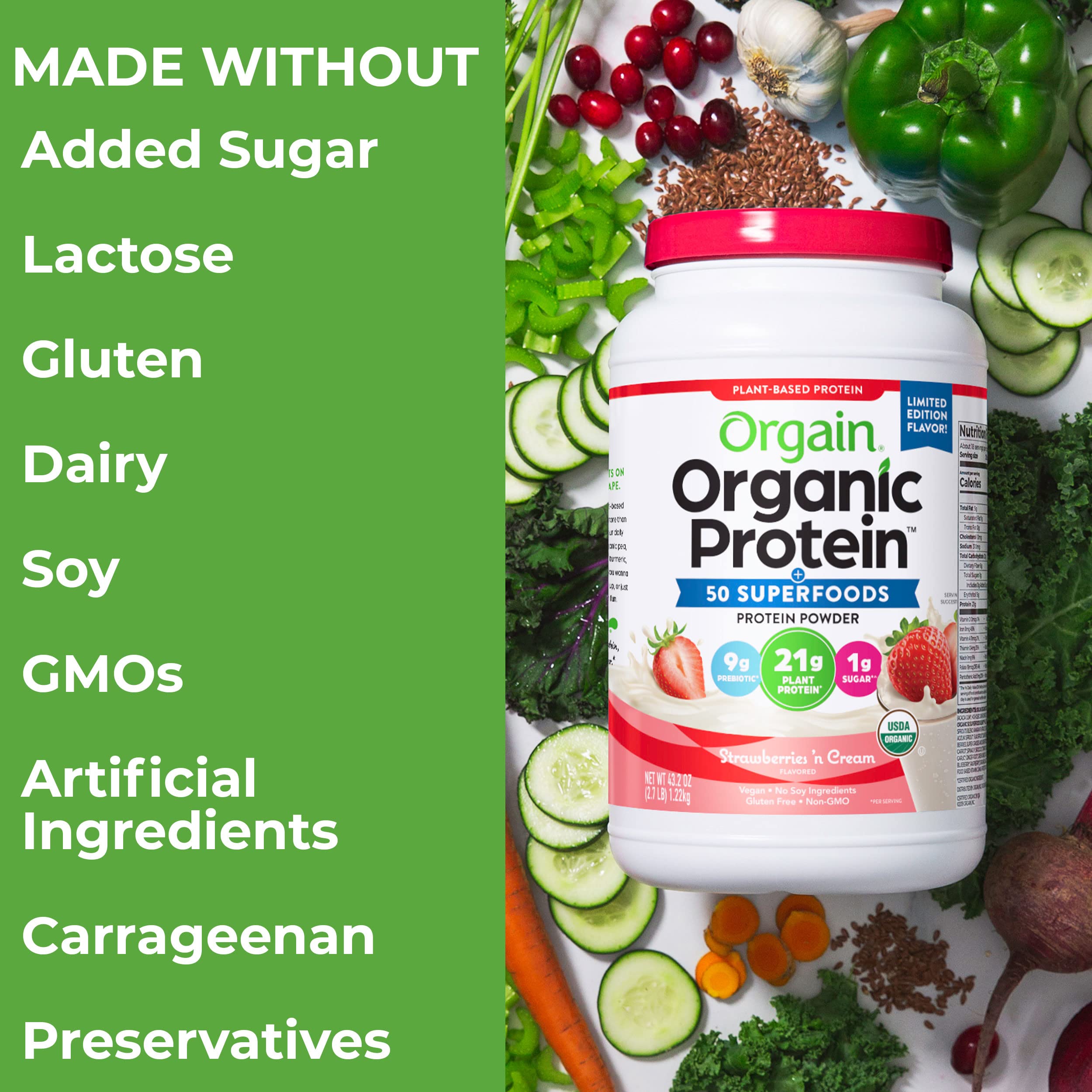 Orgain Organic Vegan Protein Powder + 50 Superfoods, Strawberries and Cream OrgainAu supplements